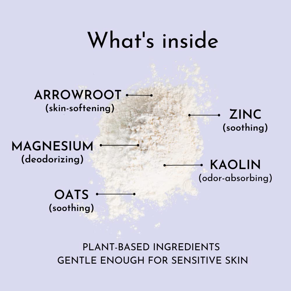 Herb & Root sandalwood talc-free powder shown with soft texture and aroma.