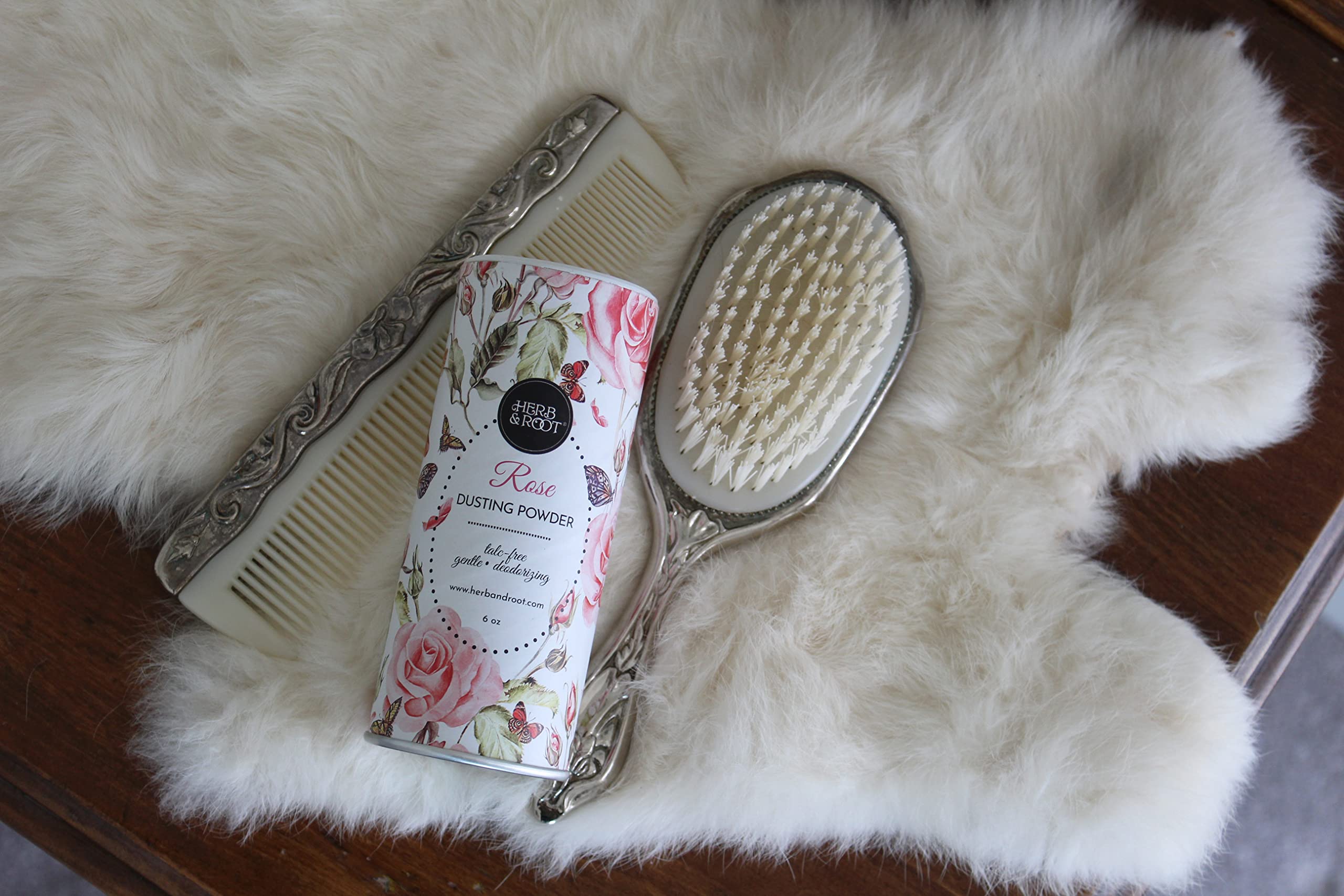 Herb & Root rose dusting powder complements moisturizer for refreshed skin