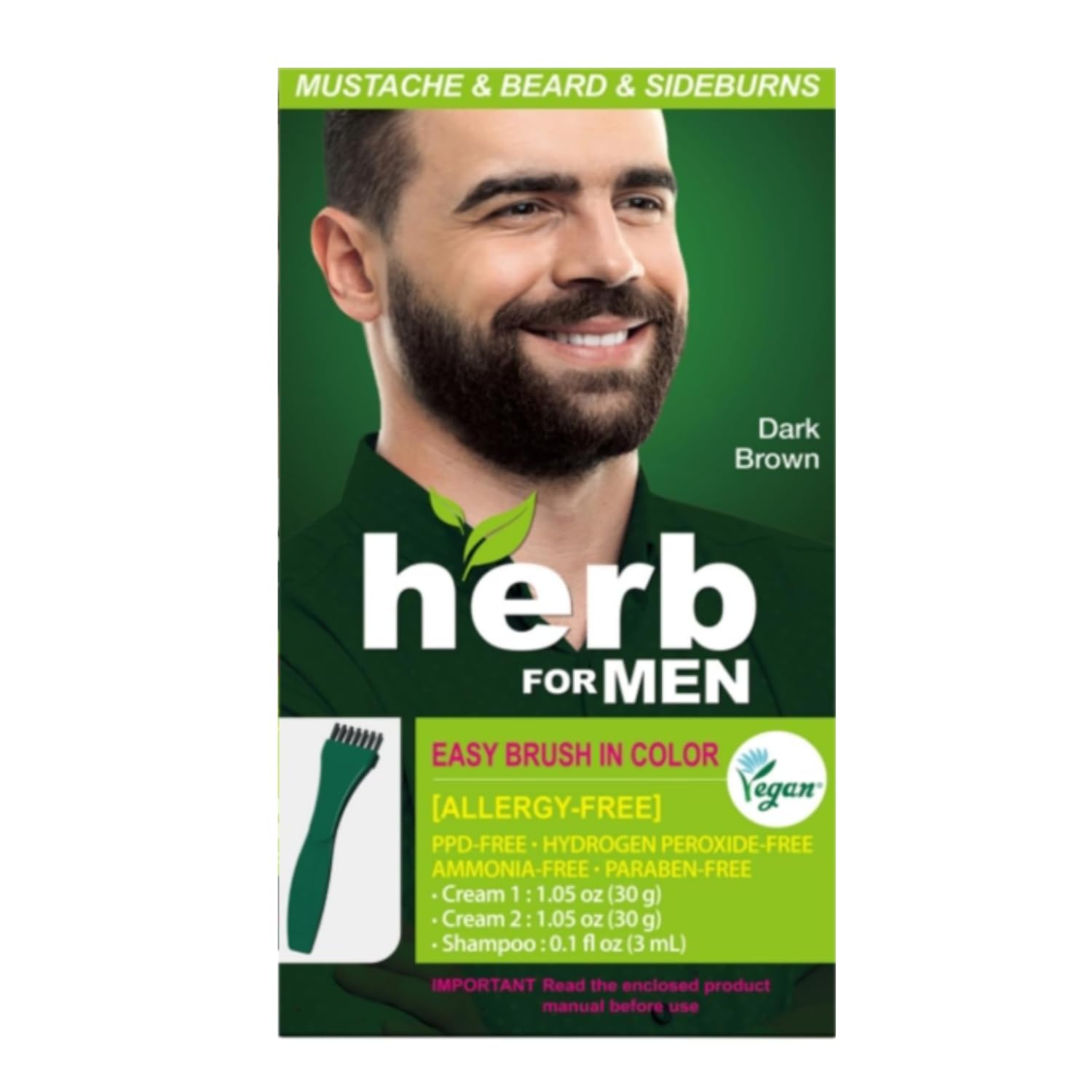 Herb Speedy Herb For Men Mustache & Beard Dye front pack for quick home coloring.