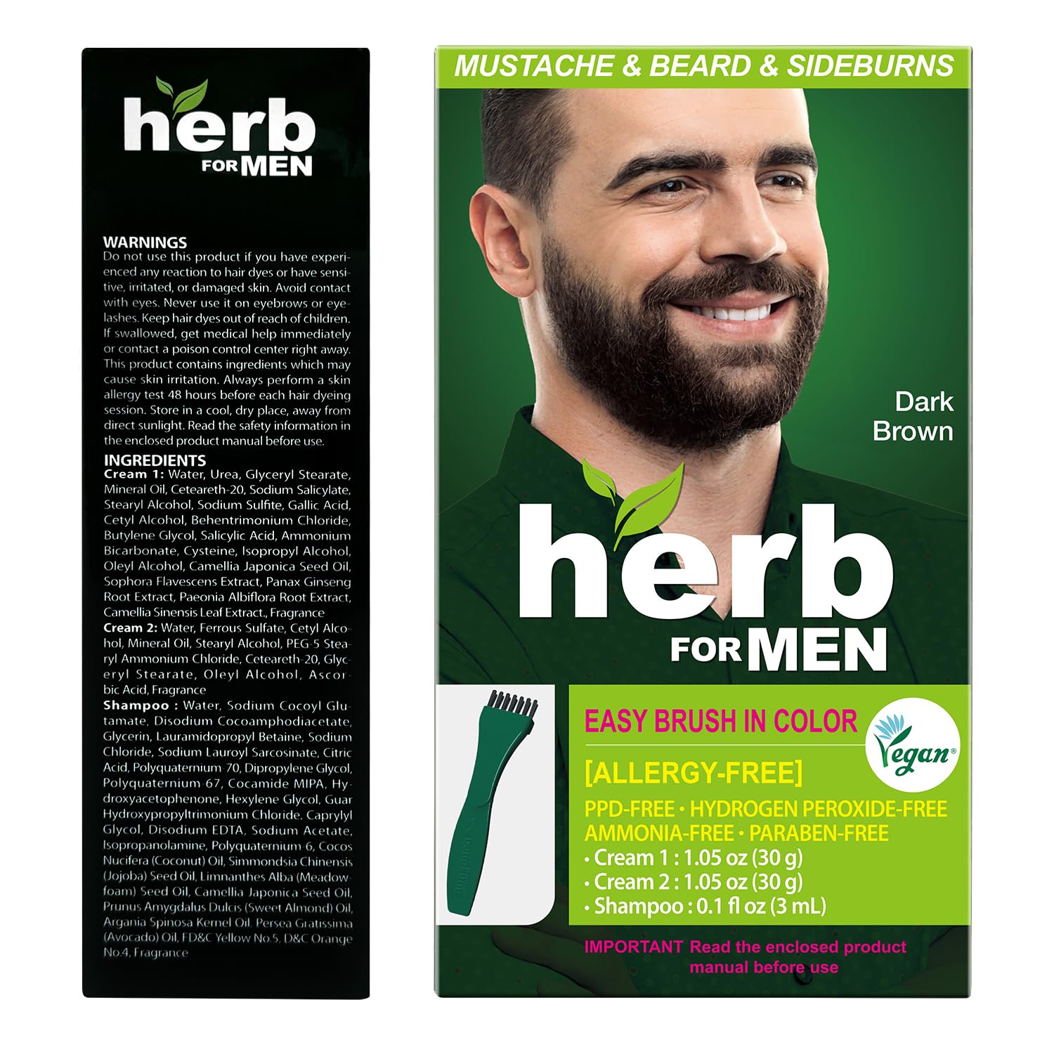 Herb Speedy Herb For Men Mustache & Beard Dye odorless formula for comfortable application.