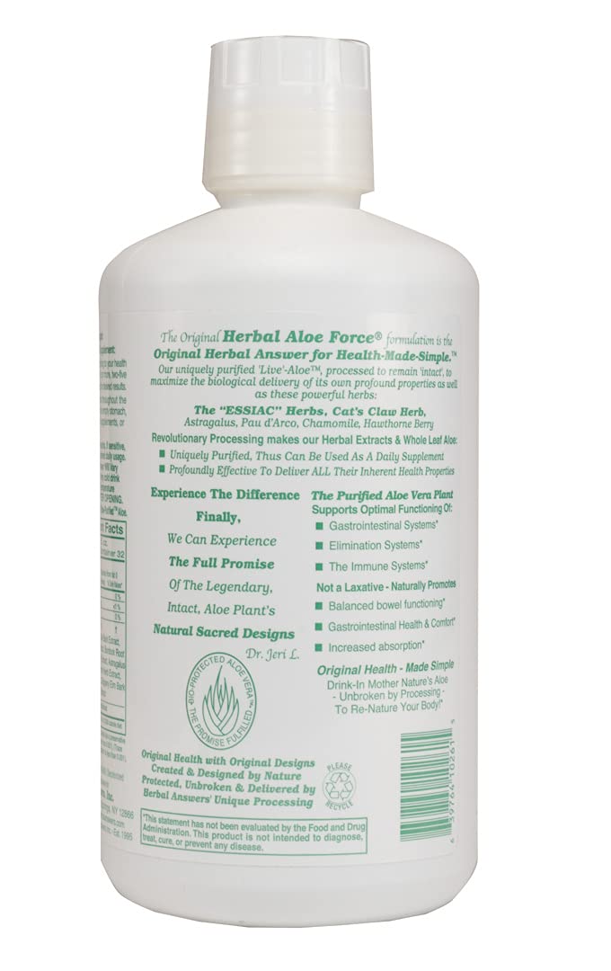 HERBAL ANSWERS label closeup highlighting AloeForce and herbal blend.