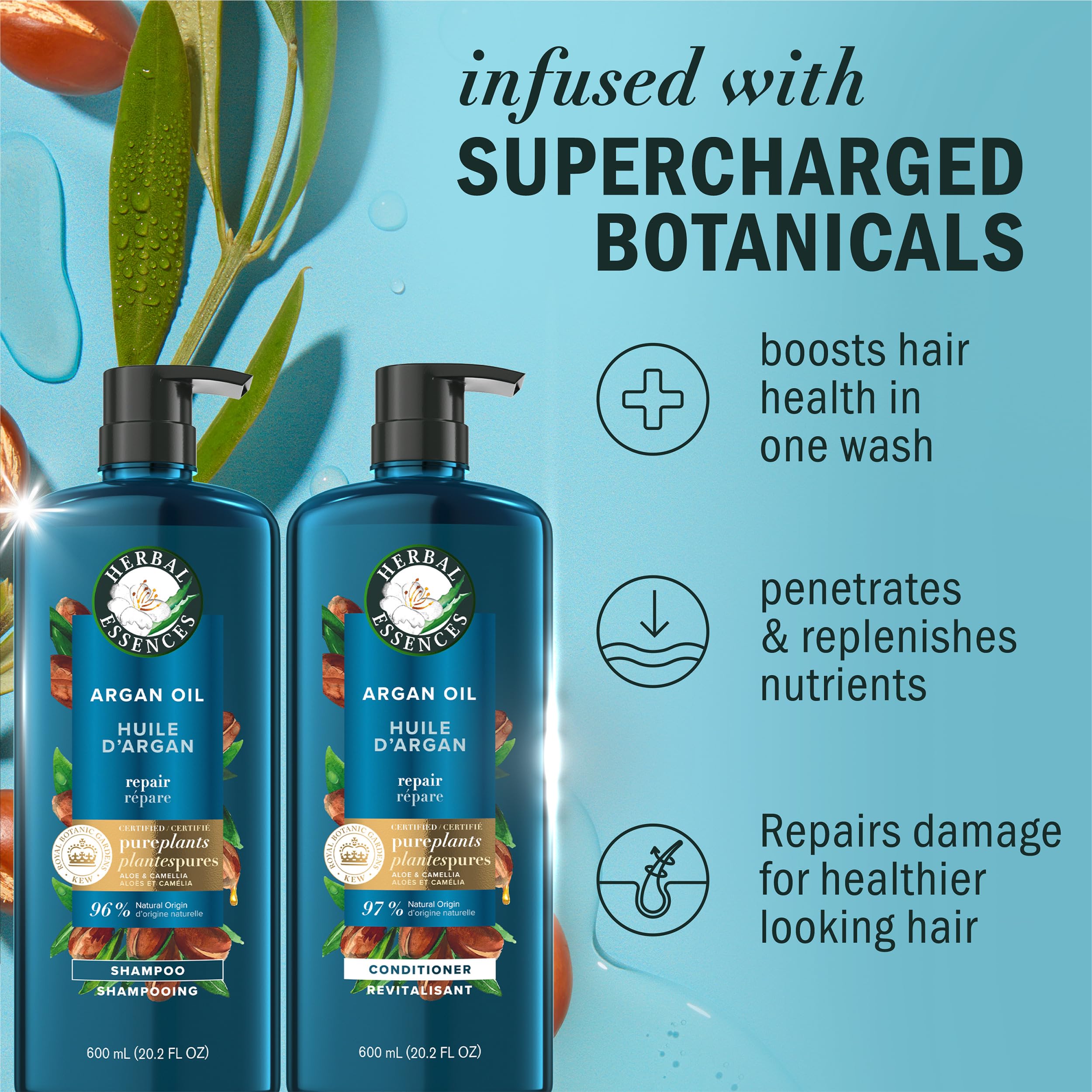Herbal Essences Argan Oil Repair conditioner tube restoring softness and manageability.