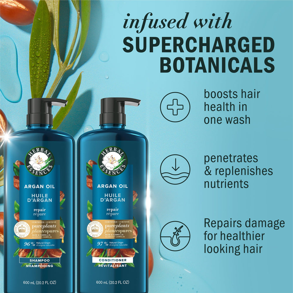 Herbal Essences Argan Oil Repair conditioner tube restoring softness and manageability.