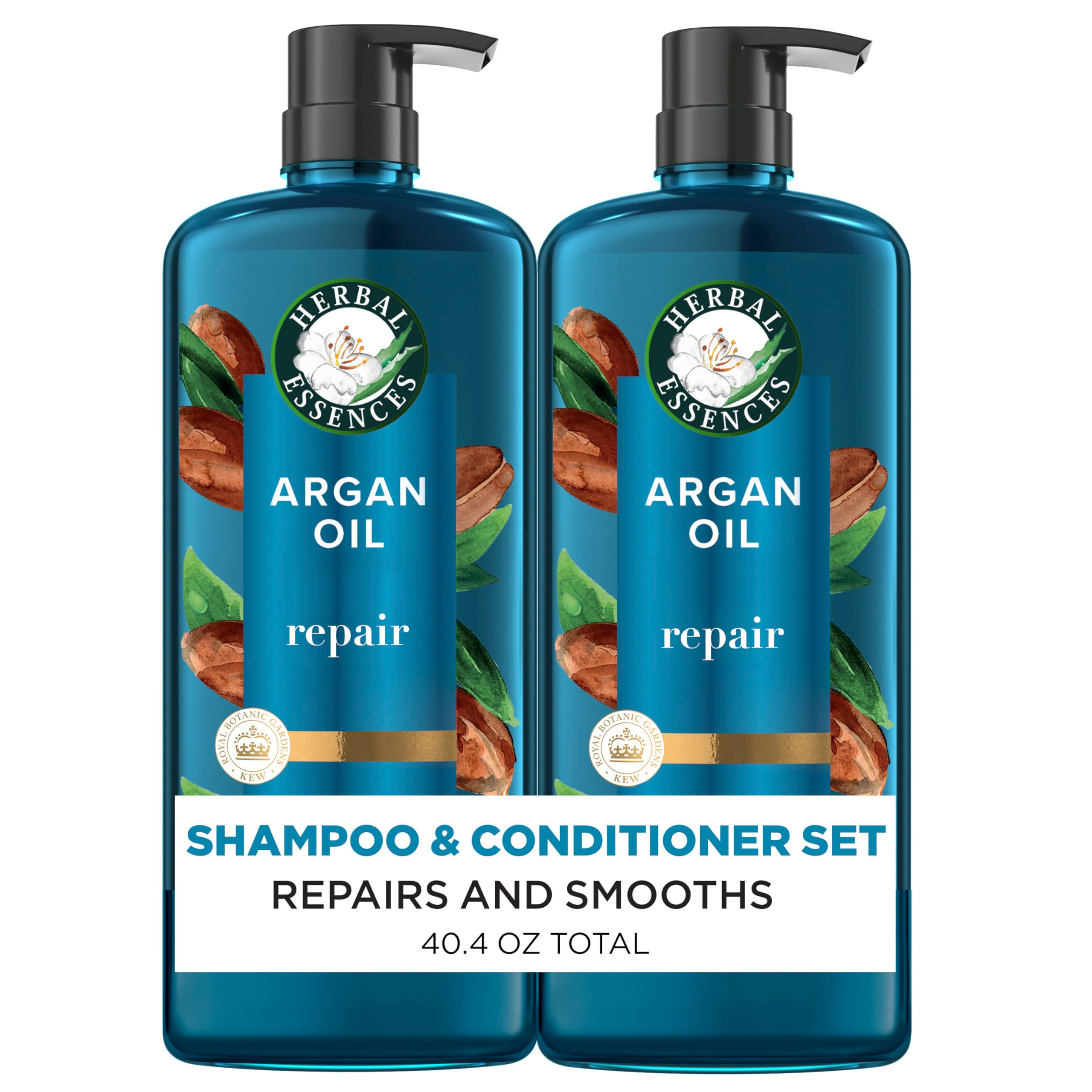 Herbal Essences Argan Oil Repair shampoo bottle promotes smooth, healthy-looking hair.