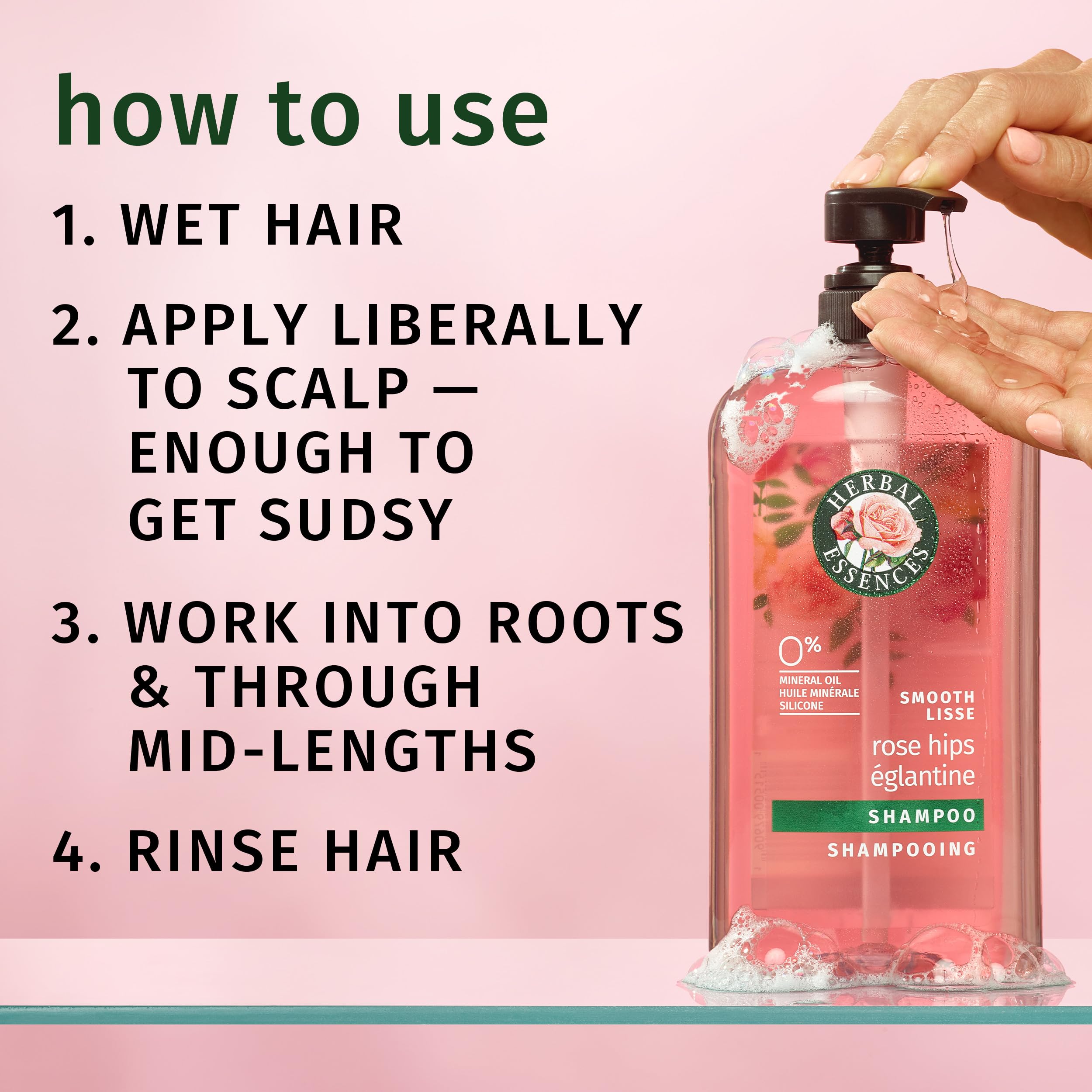 Brillo visible en el cabello tras usar Herbal Essences Escaramujos Rosa.
