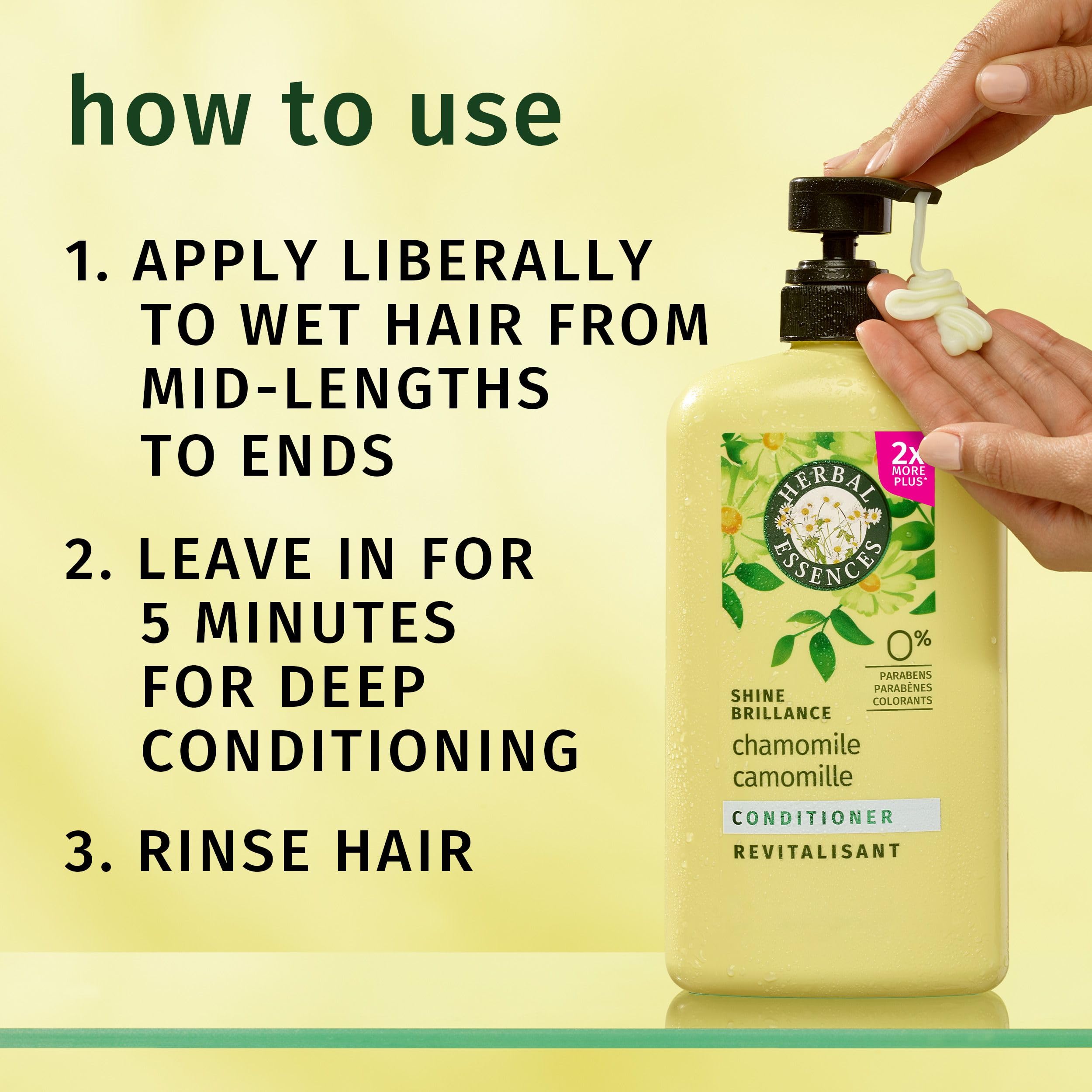 Fórmula sin aceites minerales en Herbal Essences Chamomile Shine.