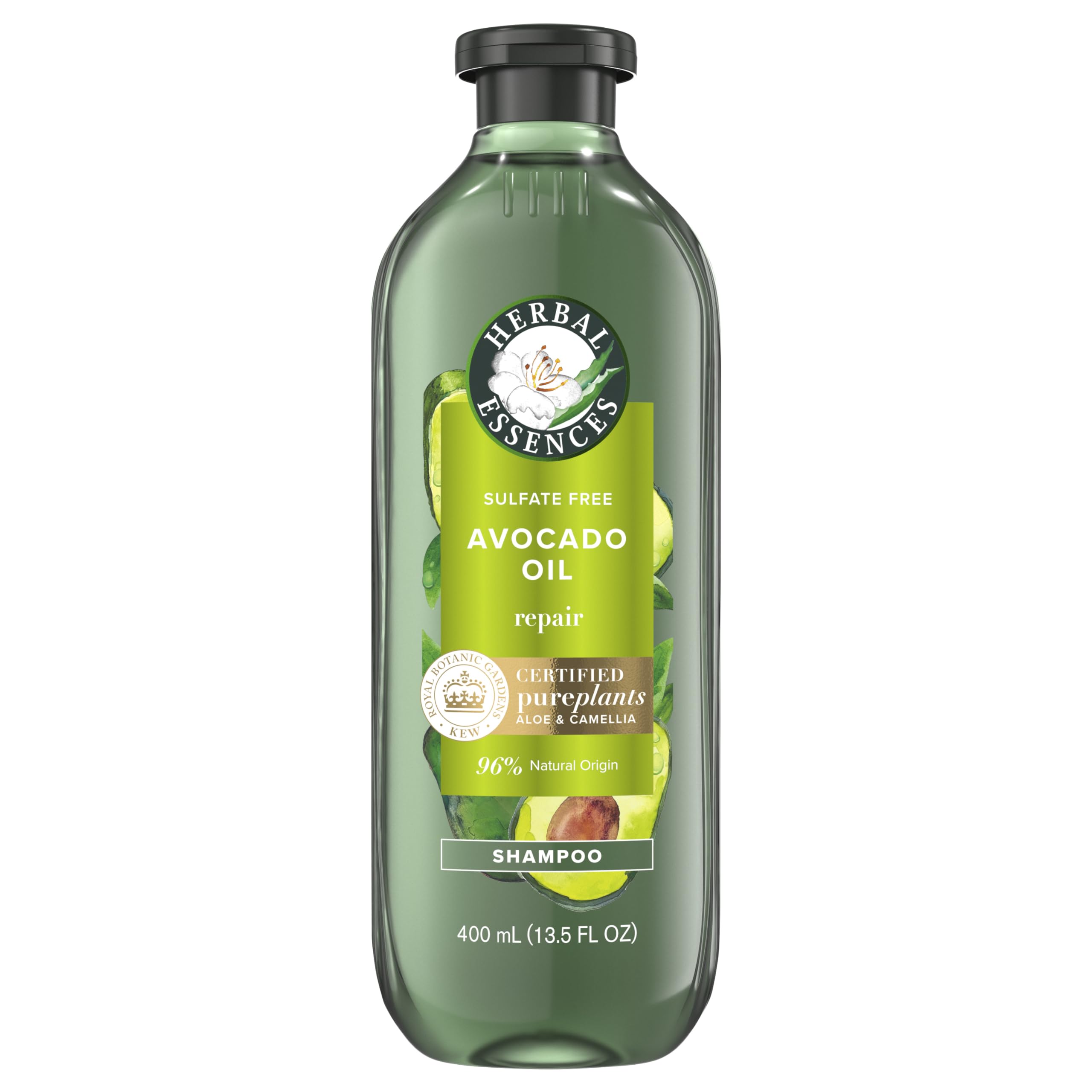 Champú Herbal Essences con aceite de aguacate sin sulfatos, limpia y suaviza.