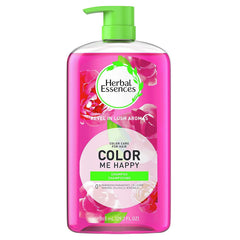 Herbal Essences Color Me Happy shampoo bottle close-up, color-safe care for vibrant hair.