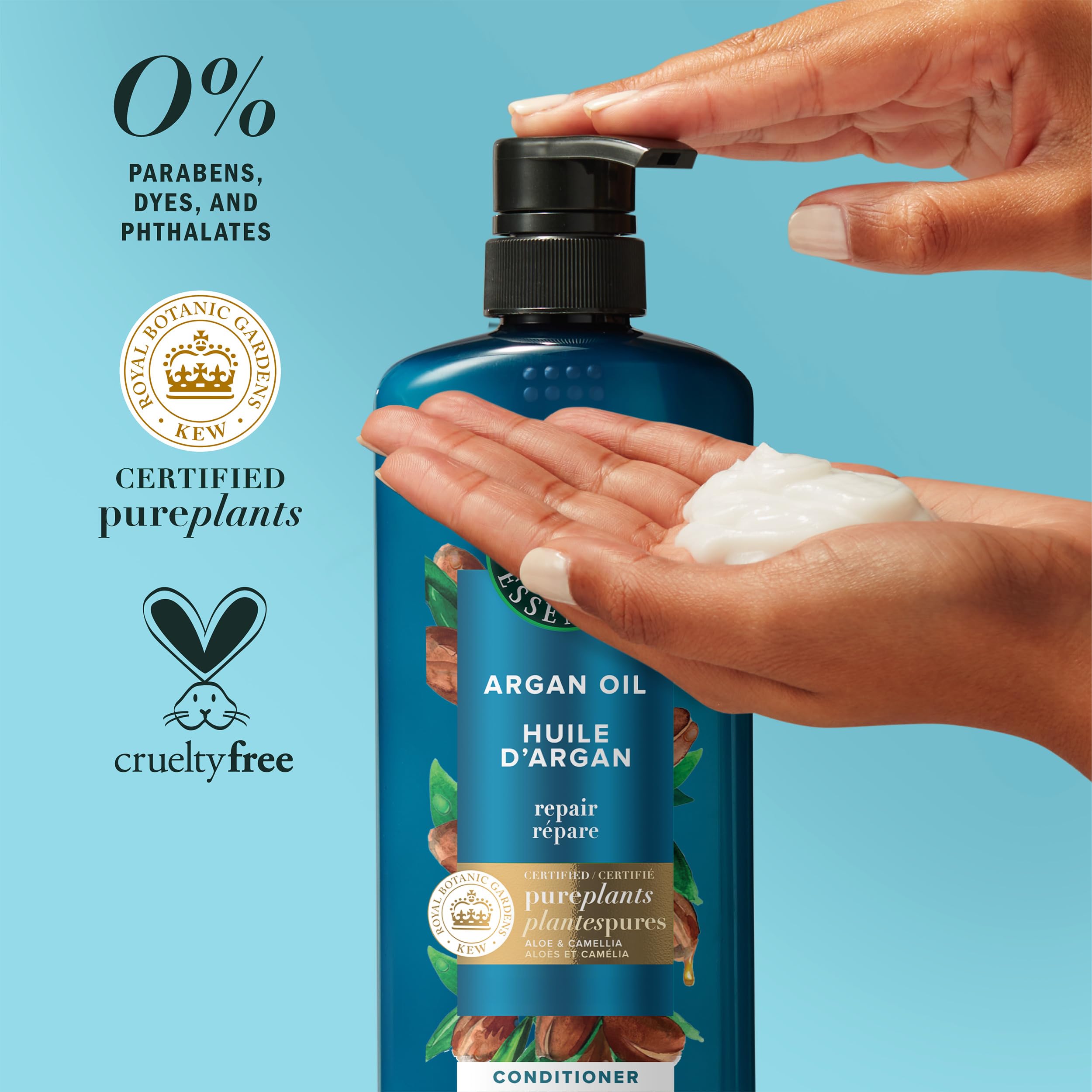 Herbal Essences color-safe and pH-balanced formula on bottle label.