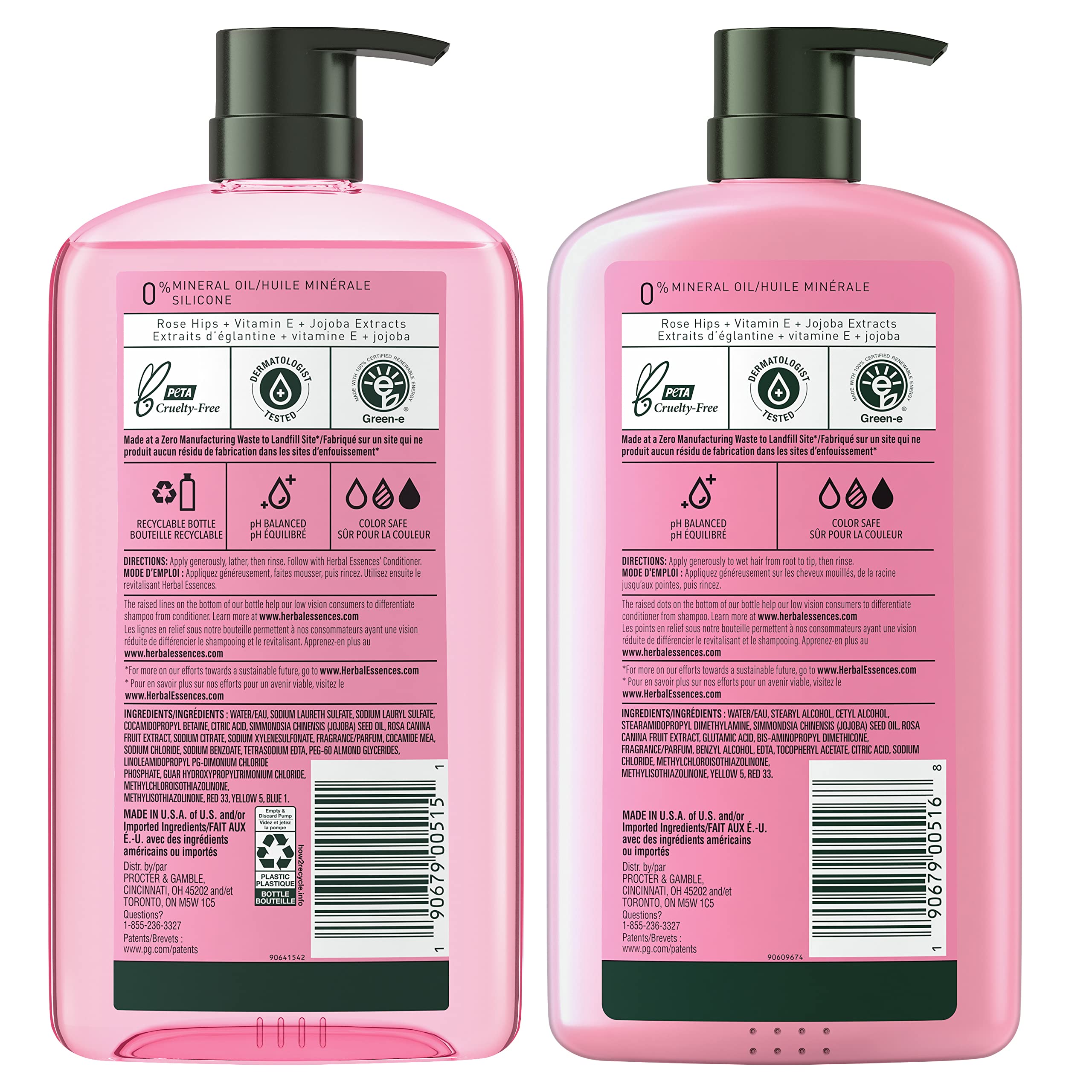 Herbal Essences Rose Hips color-safe badge visible.