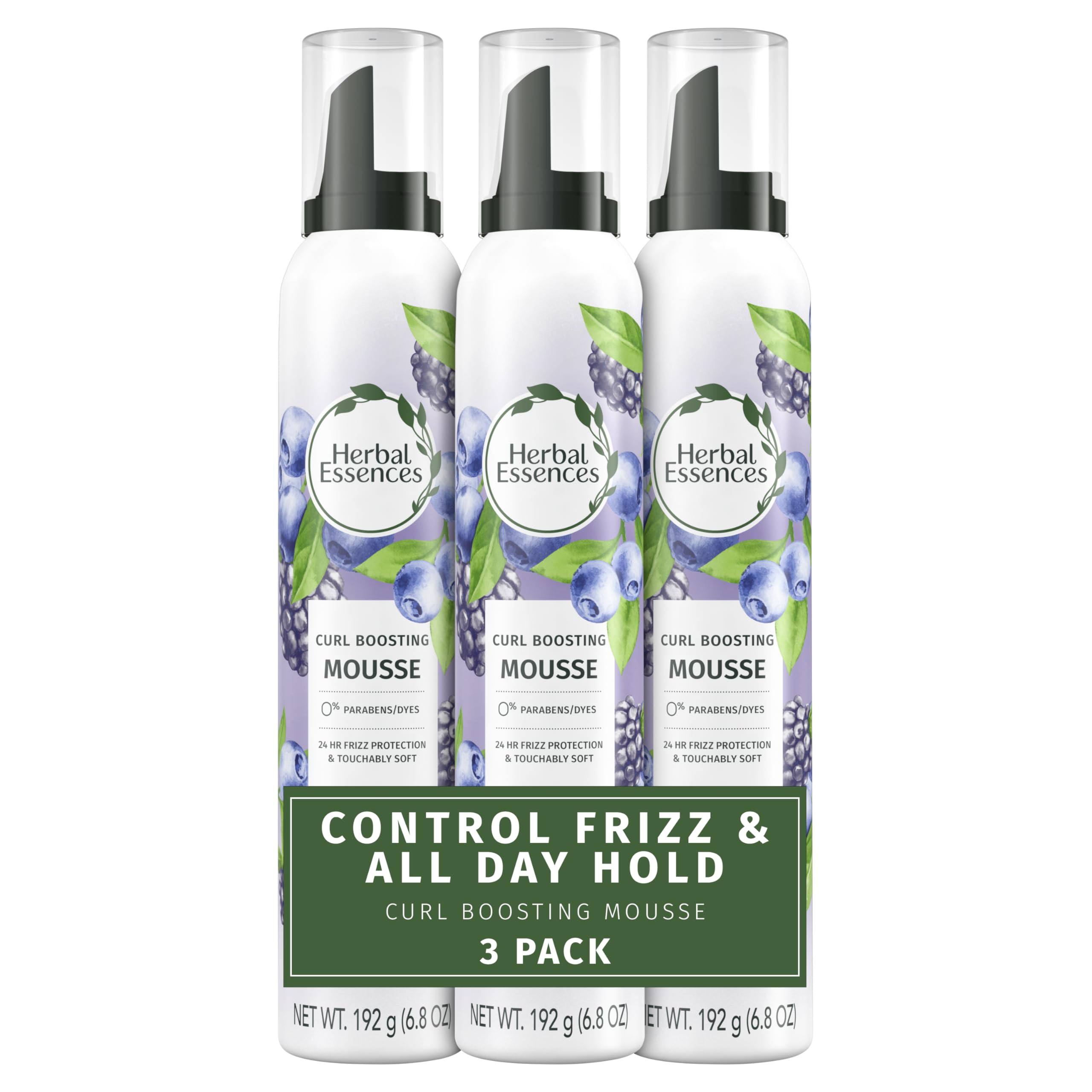 Herbal Essences Curl Boosting Mousse en envase, definición suave de rizos para uso diario.