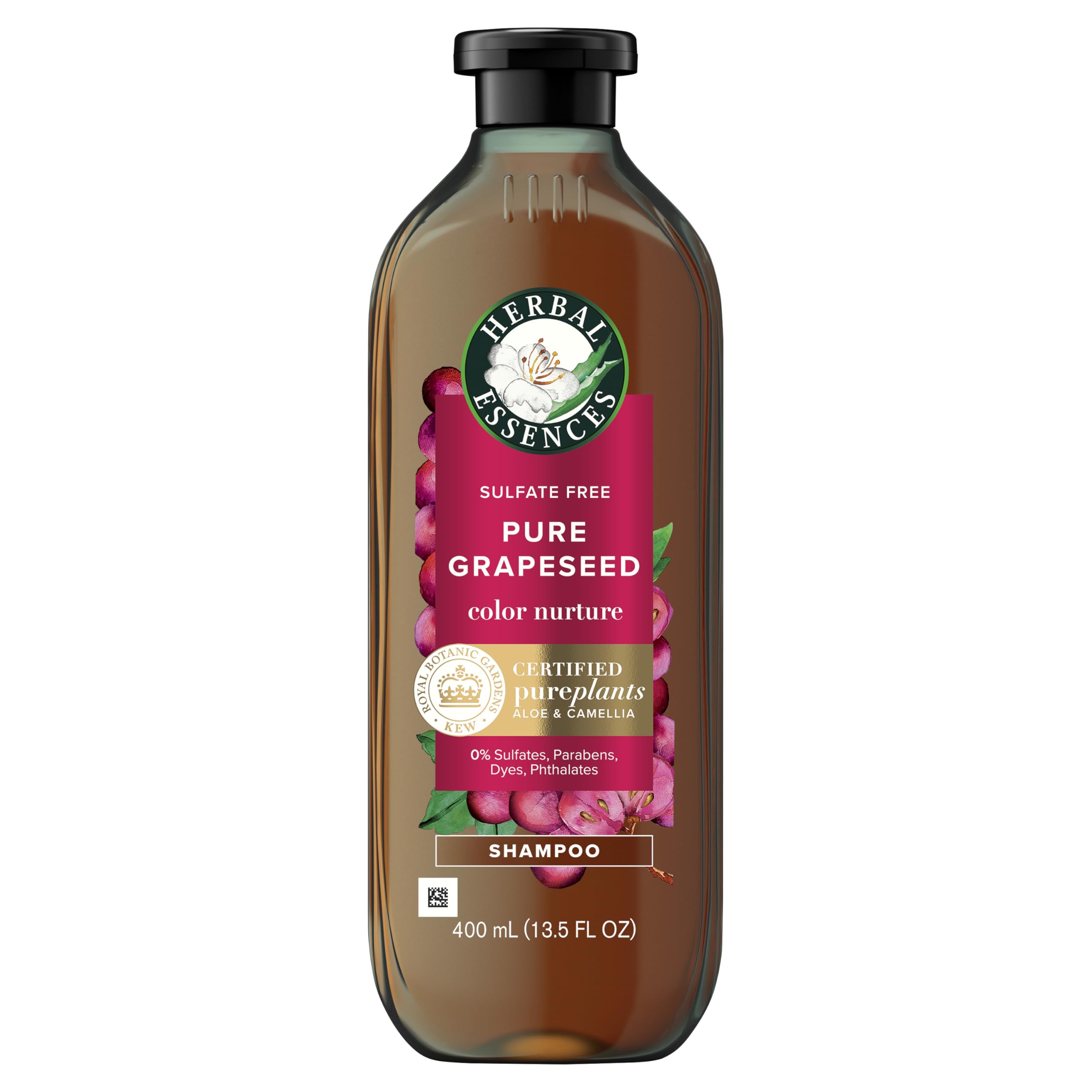 Herbal Essences grapeseed shampoo bottle offers color protection for color-treated hair.