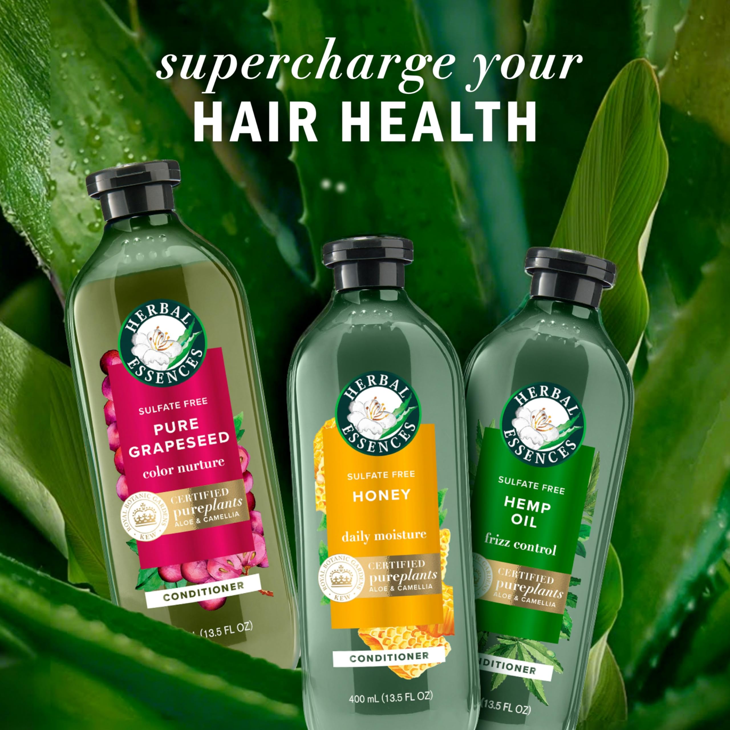 Honey fragrance and fruity-creamy notes highlighted on Herbal Essences conditioner label