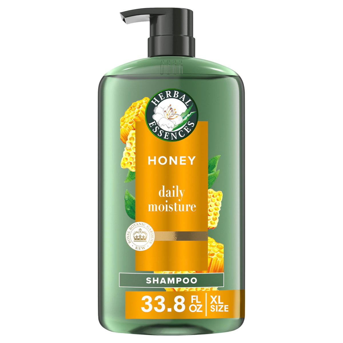 Herbal Essences Honey Daily Moisture, botella con vertido visible para hidratación ligera