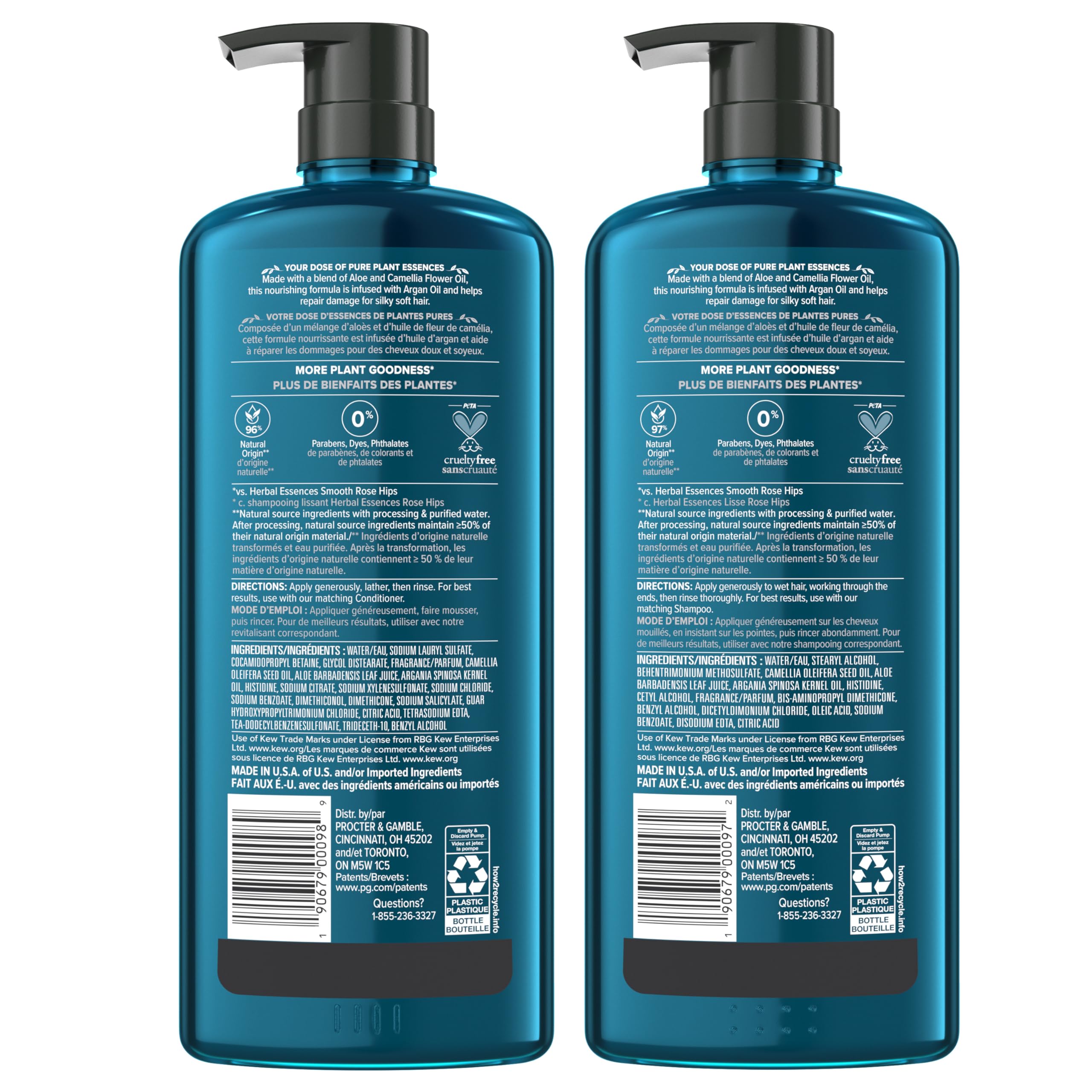 Herbal Essences natural-origin ingredients highlighted on packaging.