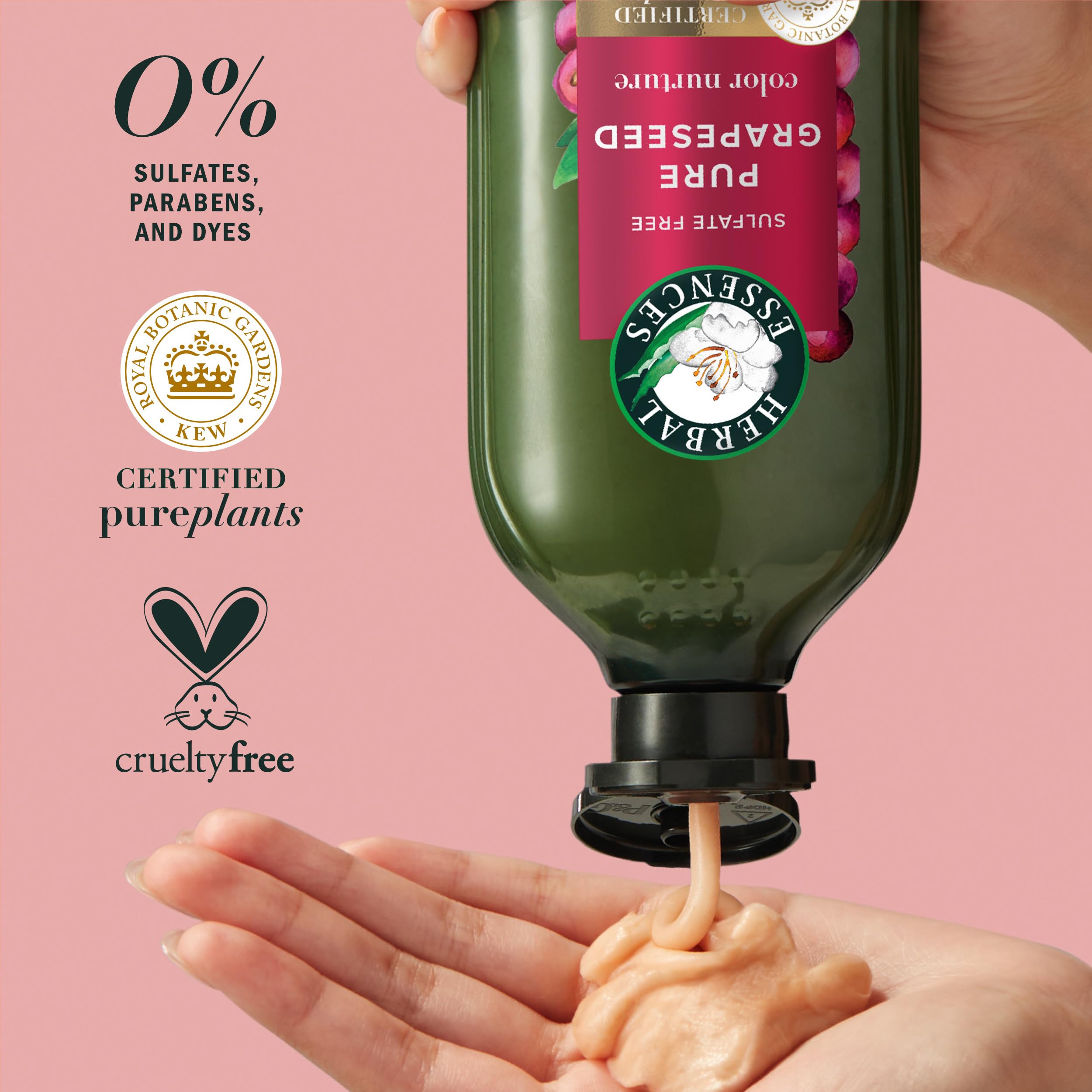 Aloe vera leaf beside Herbal Essences bottle signals soothing hydration for hair
