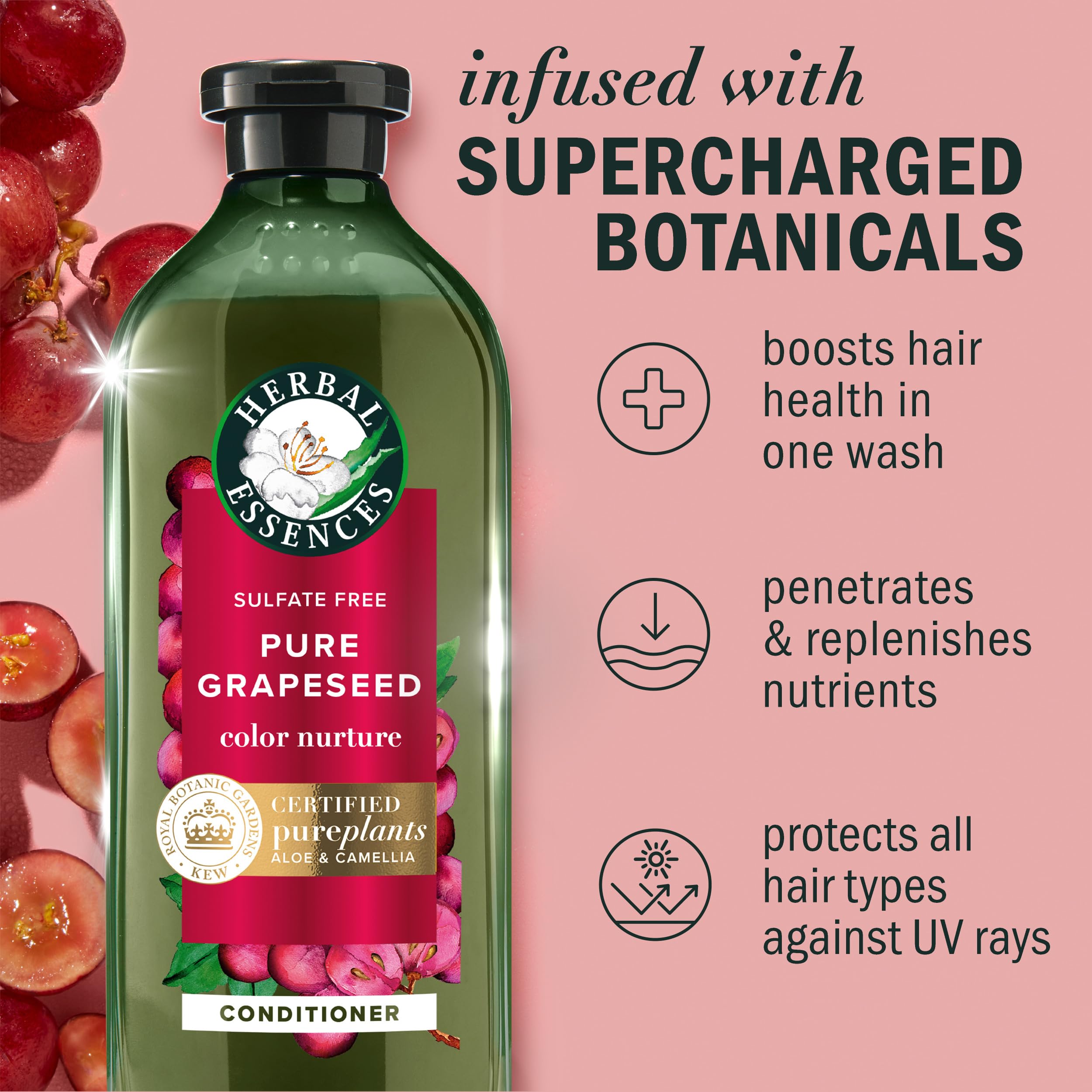 Herbal Essences bottle cap close-up highlighting the lightweight, fast-absorbing formula