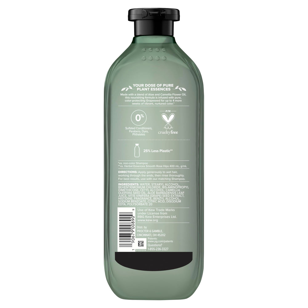 Kew certification label on Herbal Essences bottle reinforcing trusted, natural ingredients