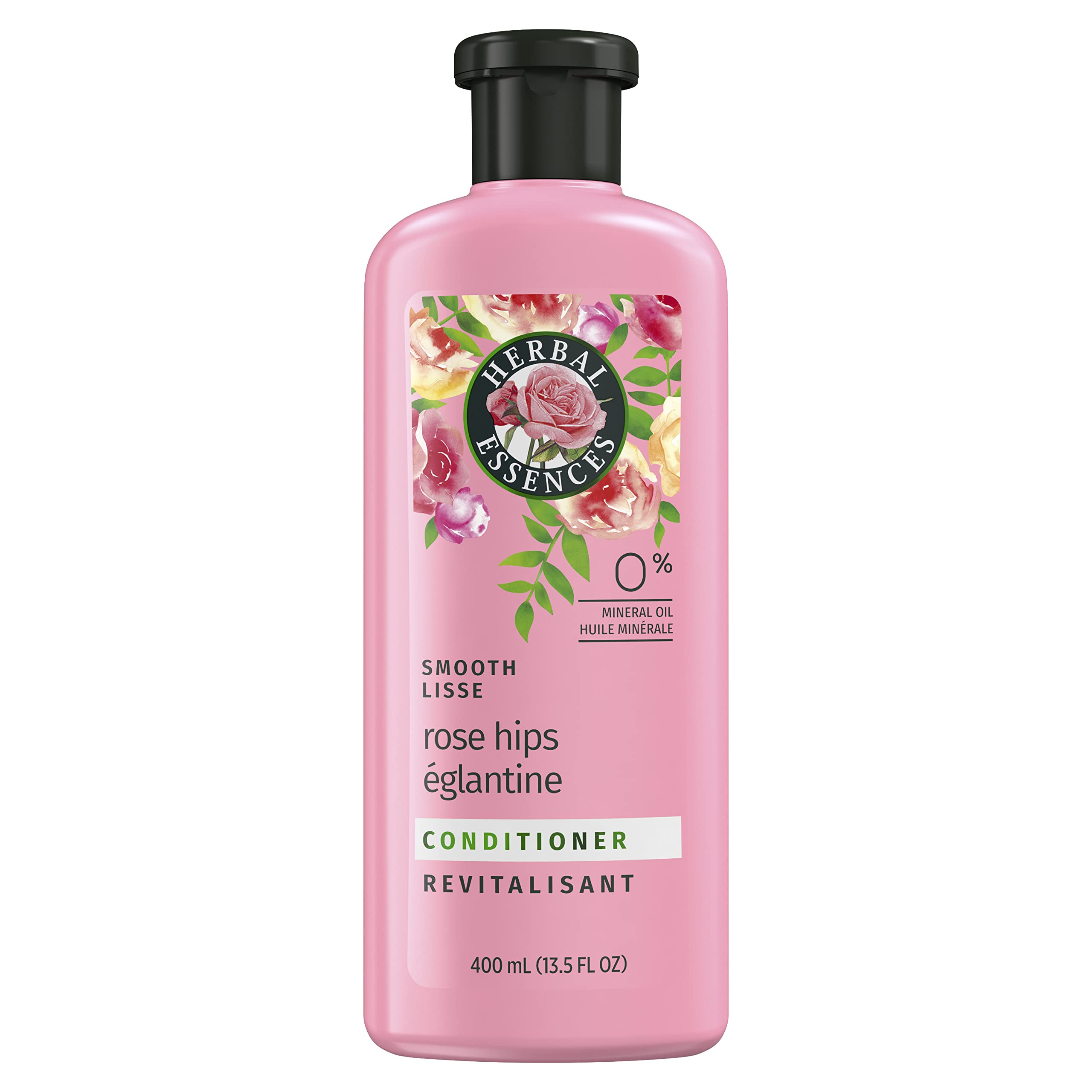 Acondicionador Herbal Essences rosa mosqueta en botella, suavidad y brillo