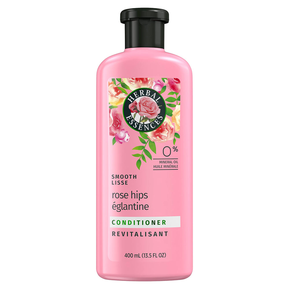 Acondicionador Herbal Essences rosa mosqueta en botella, suavidad y brillo