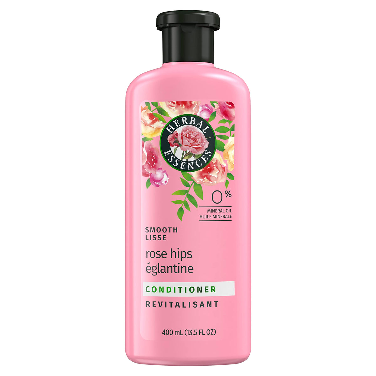 Acondicionador Herbal Essences rosa mosqueta en botella, suavidad y brillo