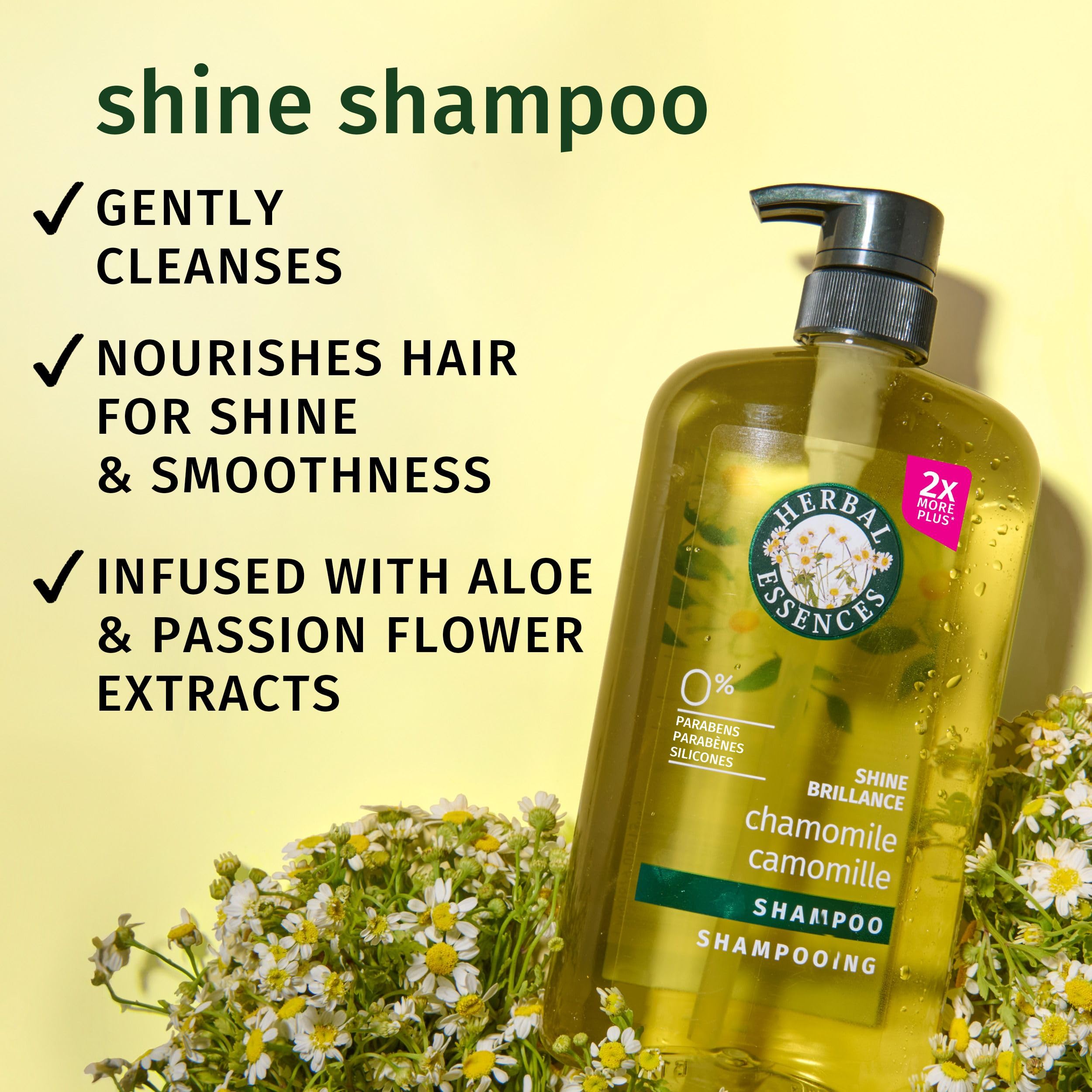 Champú Herbal Essences Shine Collection: vista lateral, brillo y suavidad.