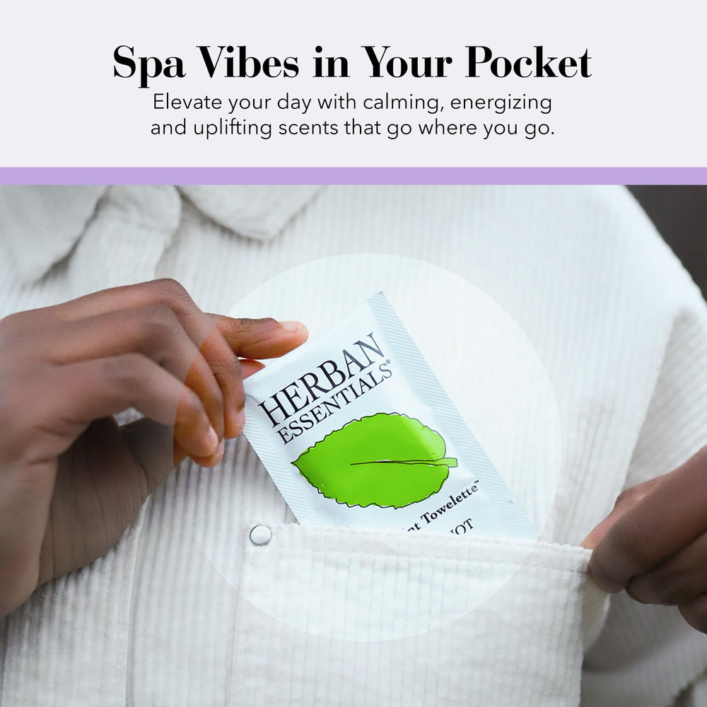 Herban Essentials durable fabric towelettes cleanse hands without drying skin.