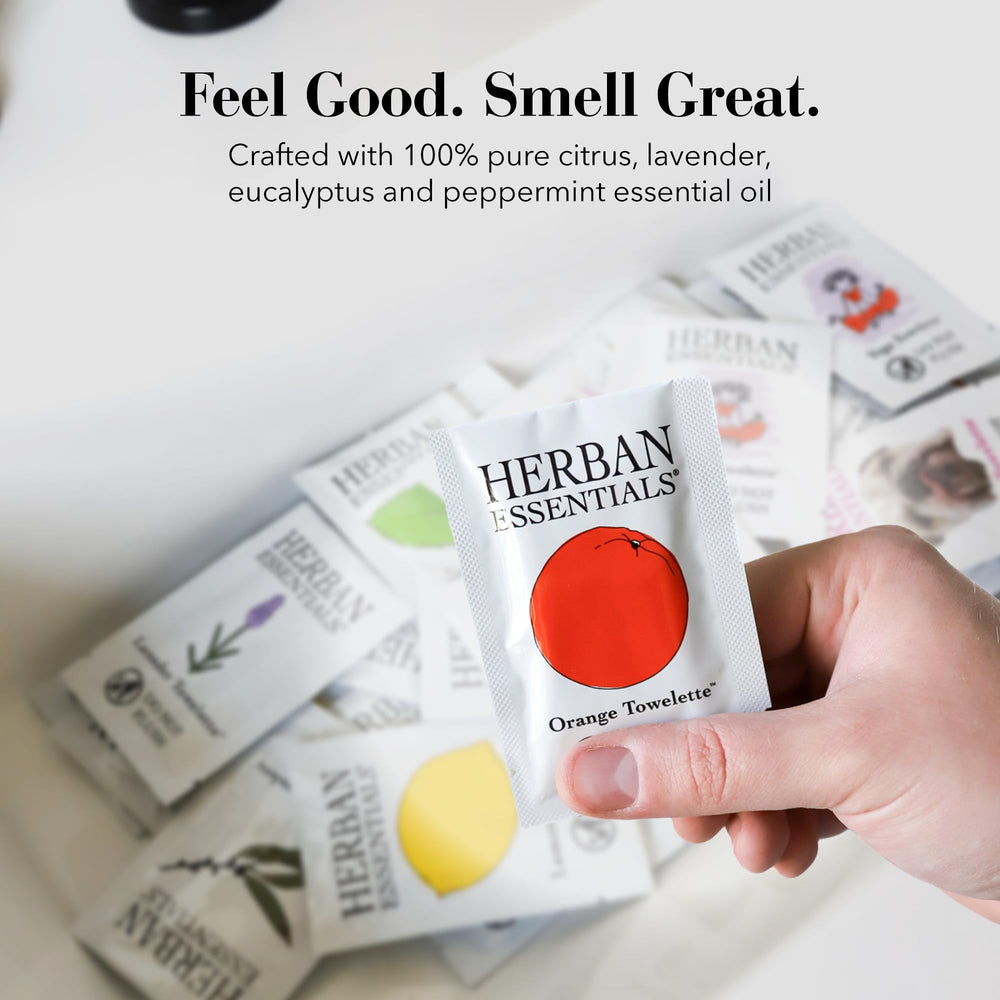 Herban Essentials individually wrapped wipes stay moist and ready for use.