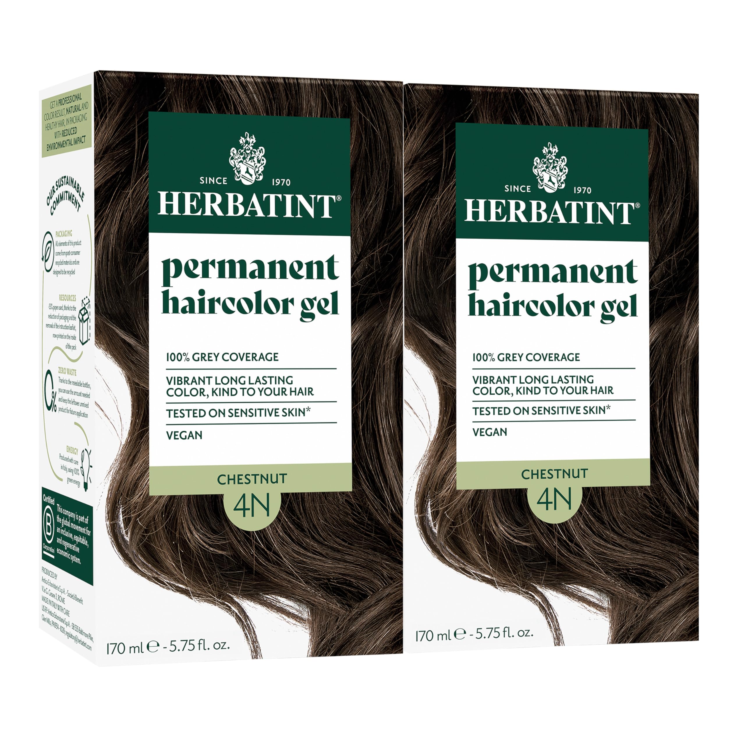 Herbatint 4N Chestnut bottle pour delivers even gray coverage and natural tone.