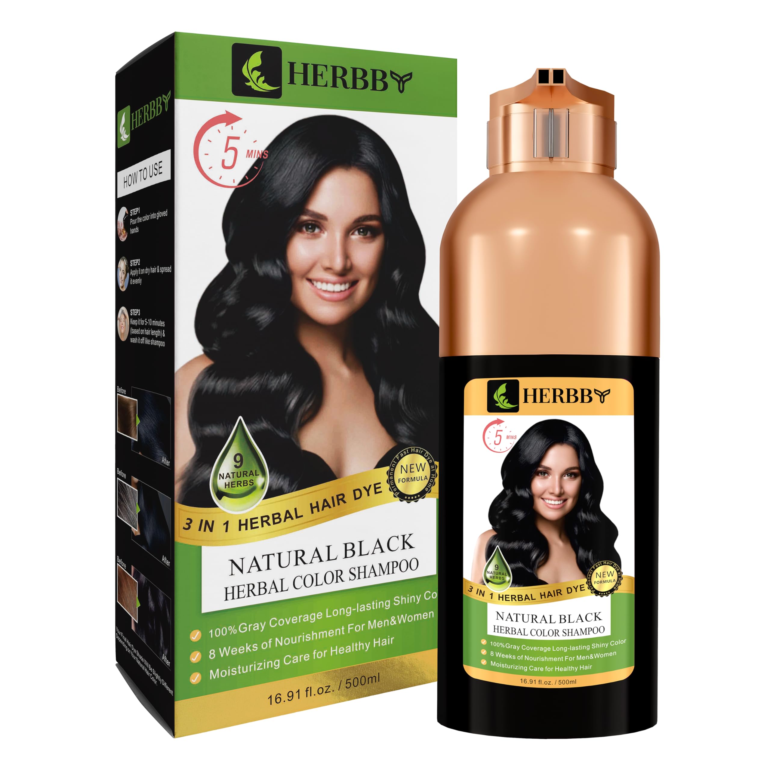 HERBBY 500 ml bottle showing long-lasting color up to 12 applications