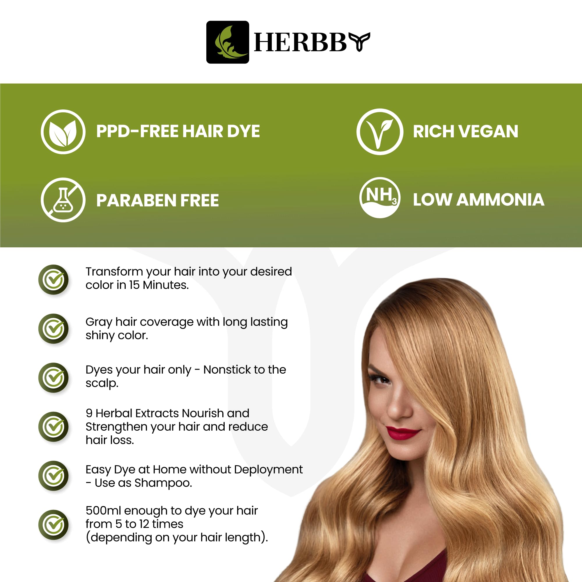 Close-up of HERBBY 9 herbal extracts nourishing the scalp
