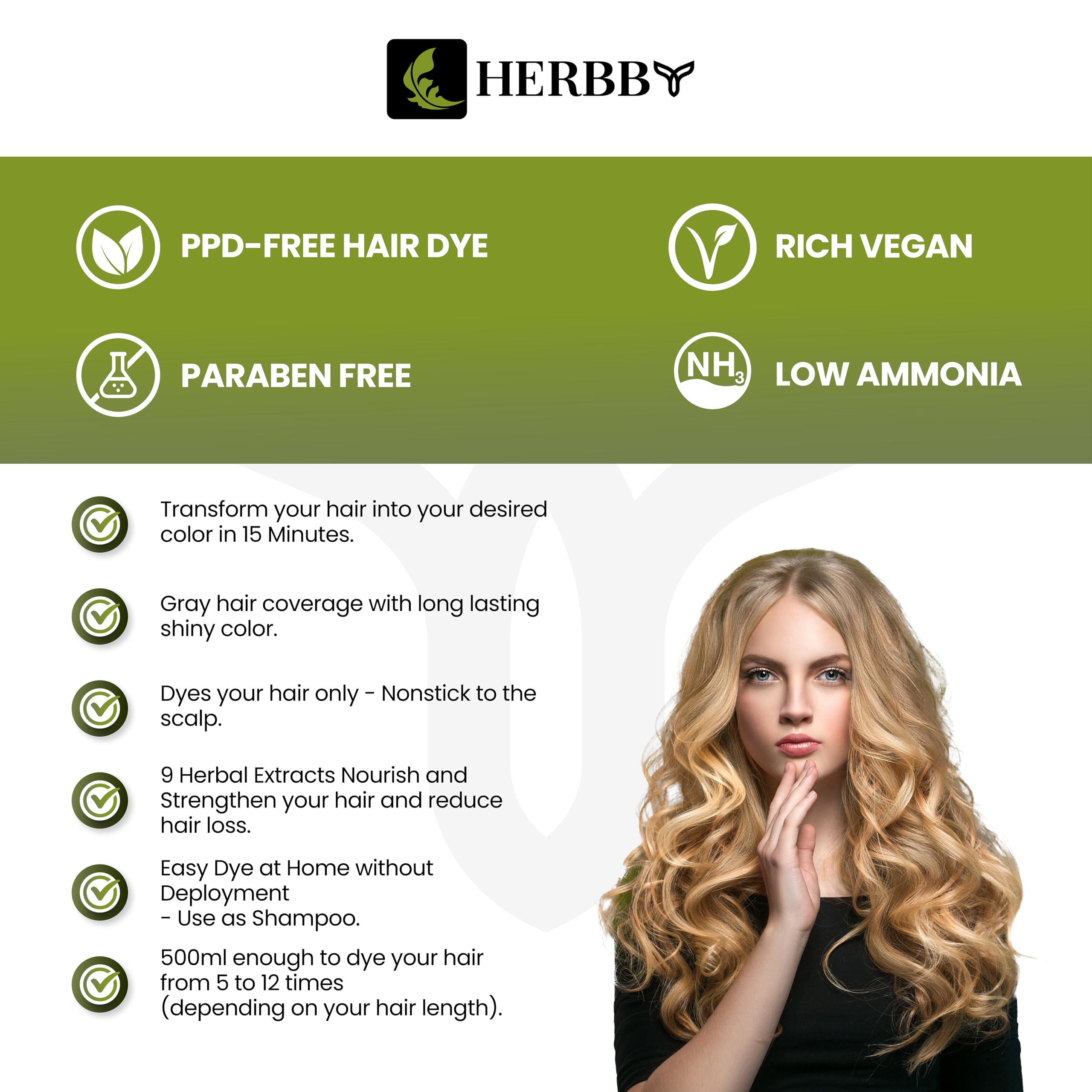 HERBBY display of 9 herbal extracts highlighting a mild, nourishing formula