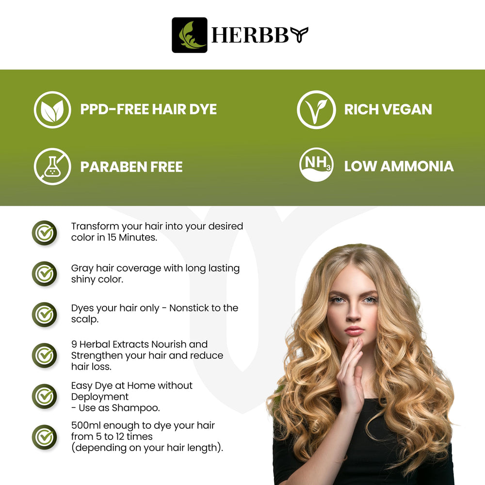HERBBY display of 9 herbal extracts highlighting a mild, nourishing formula
