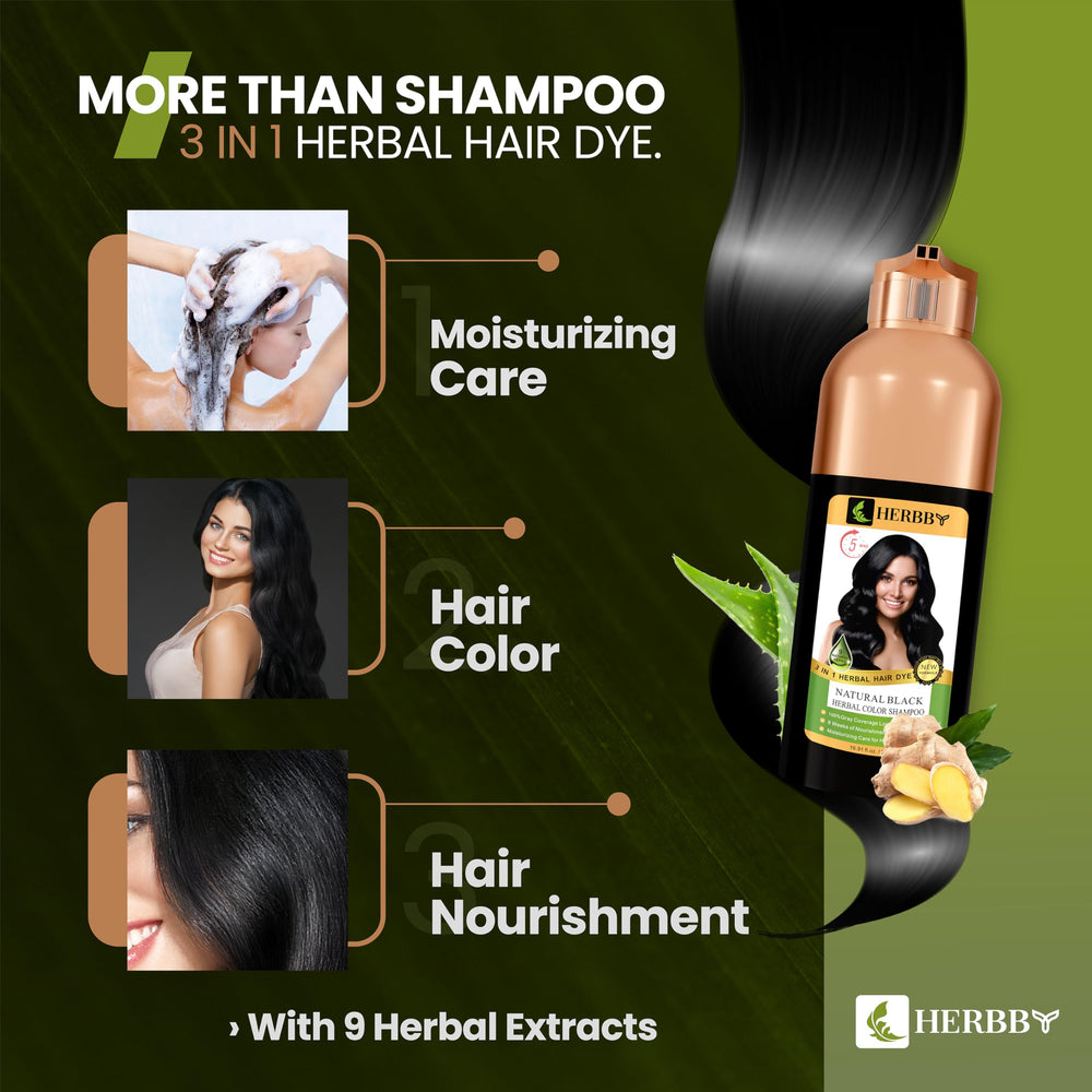 HERBBY before-and-after results showing shiny, evenly colored hair
