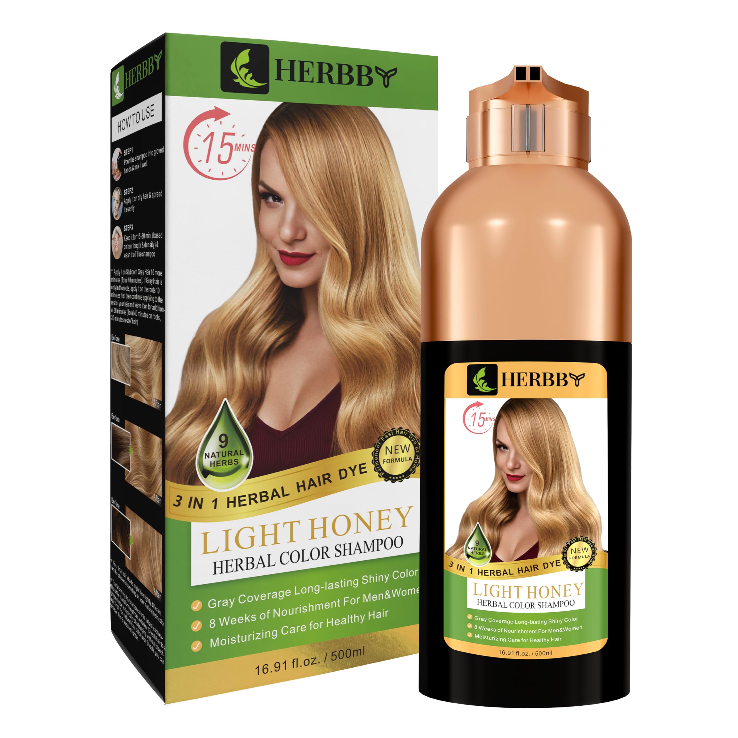 Massaging HERBBY color shampoo into hair to enhance shine and tint