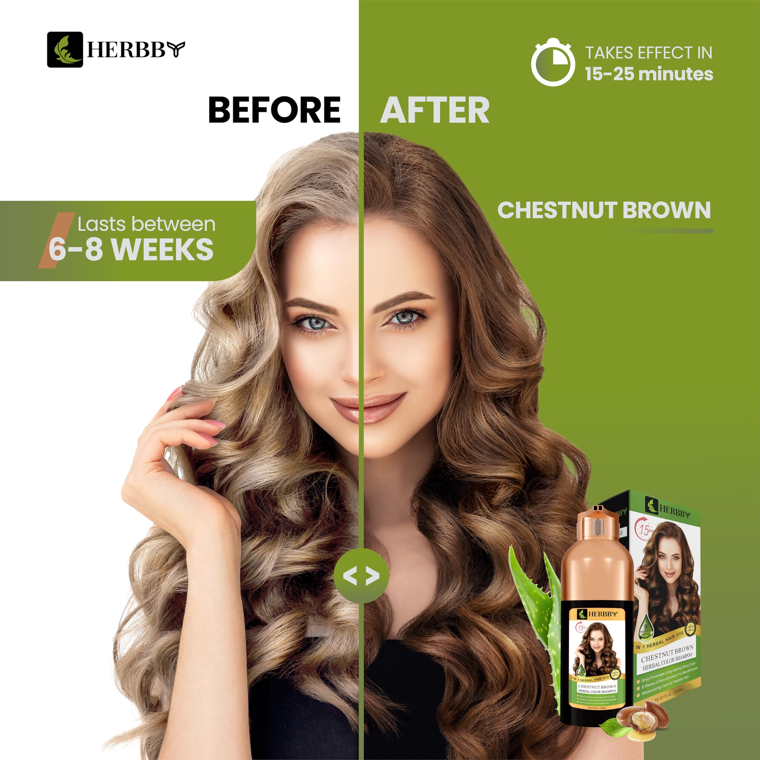 HERBBY color transformation hair shine highlights natural-looking coverage.