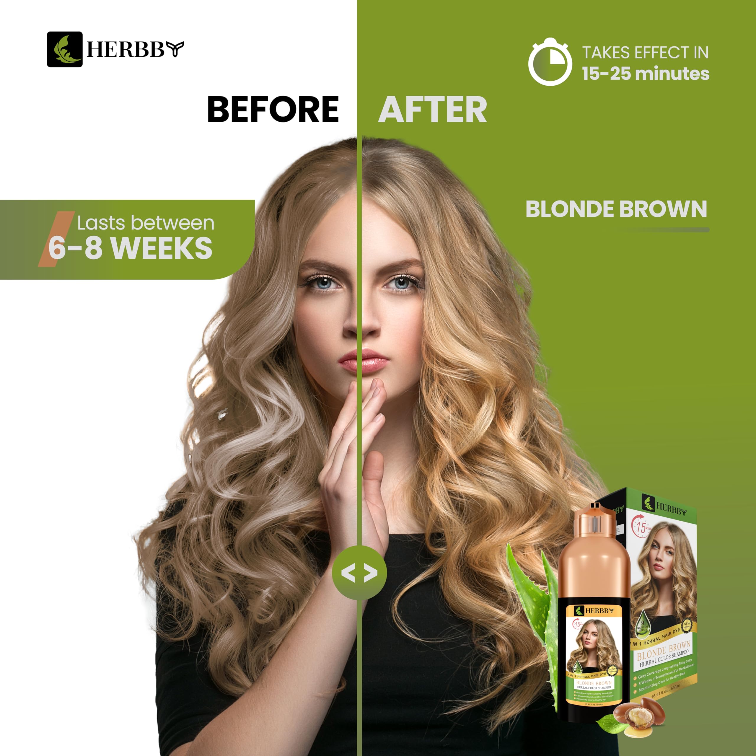 HERBBY color transformation result on hair with shiny, even color