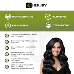 Applying HERBBY hair color shampoo to dry hair for even coverage