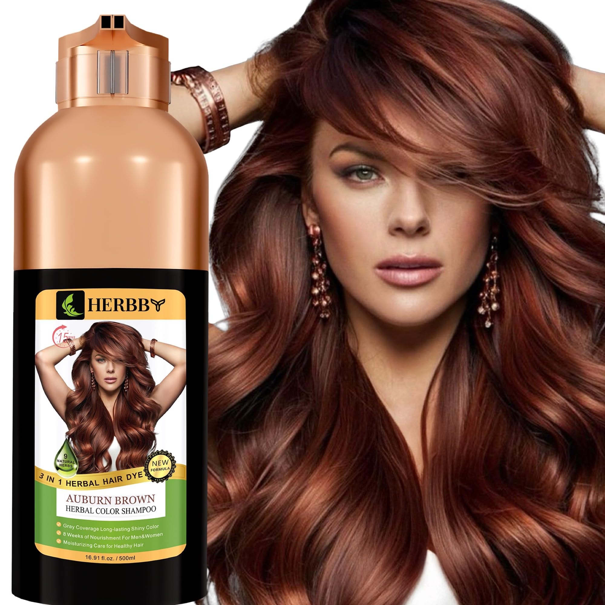 HERBBY hair color shampoo shows gray hair coverage for natural-looking results.