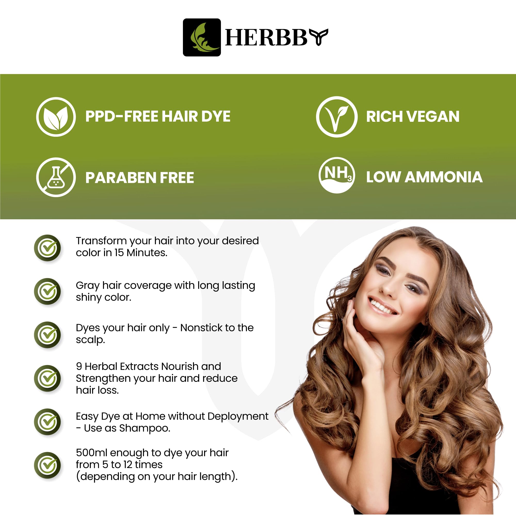 HERBBY 9-Herbal-Extracts formula nourishes and strengthens hair.