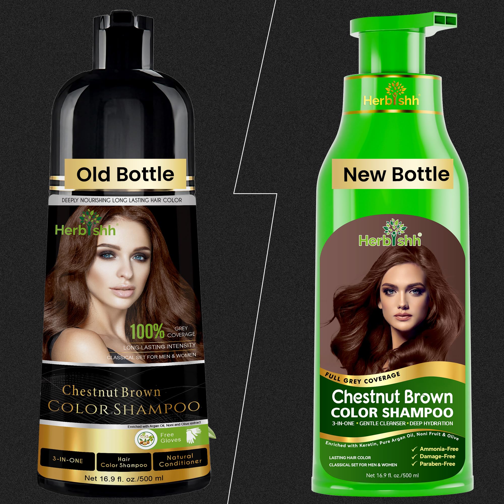 Herbishh color shampoo demonstrates 3-in-1 cleansing, coloring, and conditioning