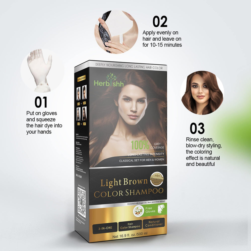 At-home application with no mess or fumes using Herbishh Color Shampoo.