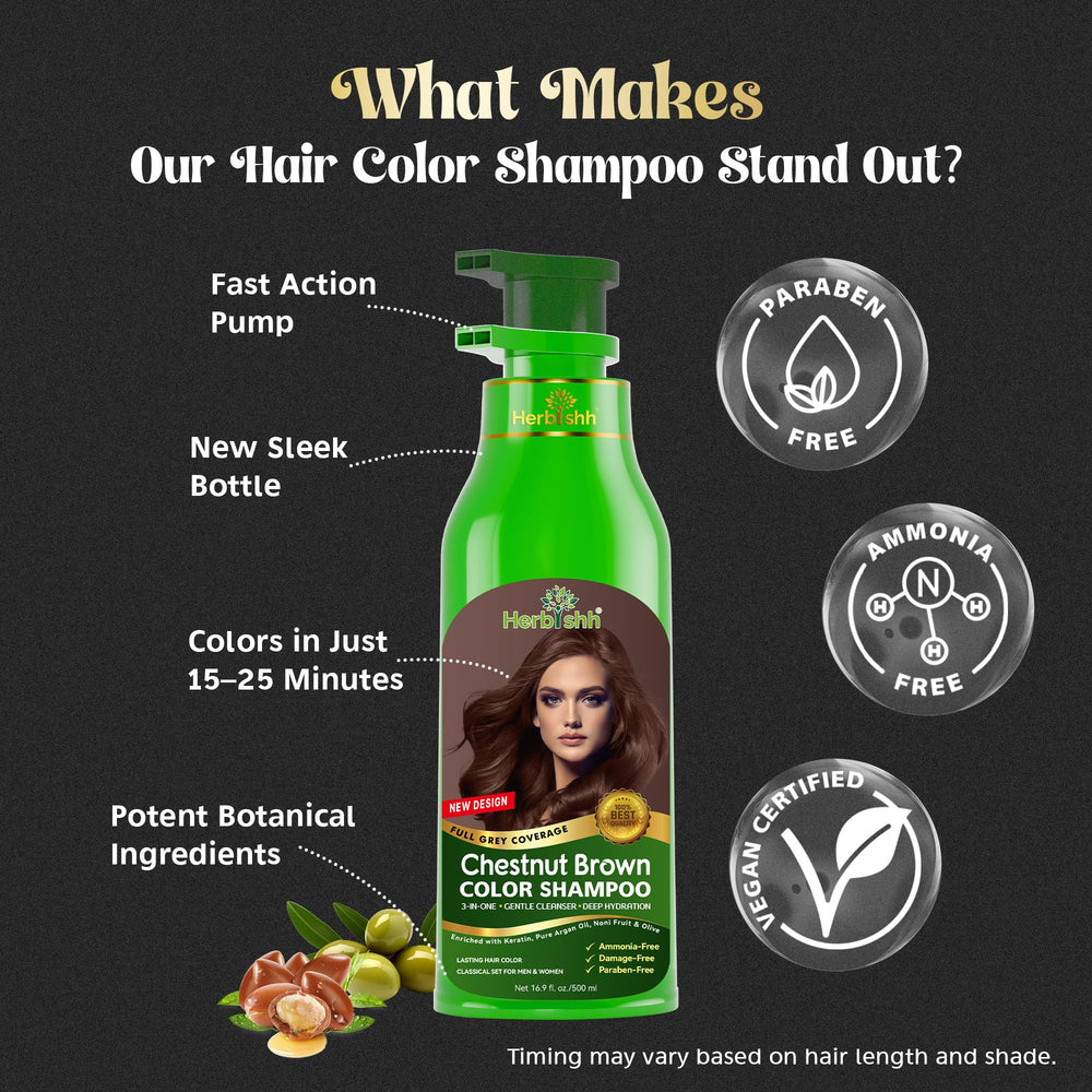 Herbishh color shampoo develops color in minutes for quick results