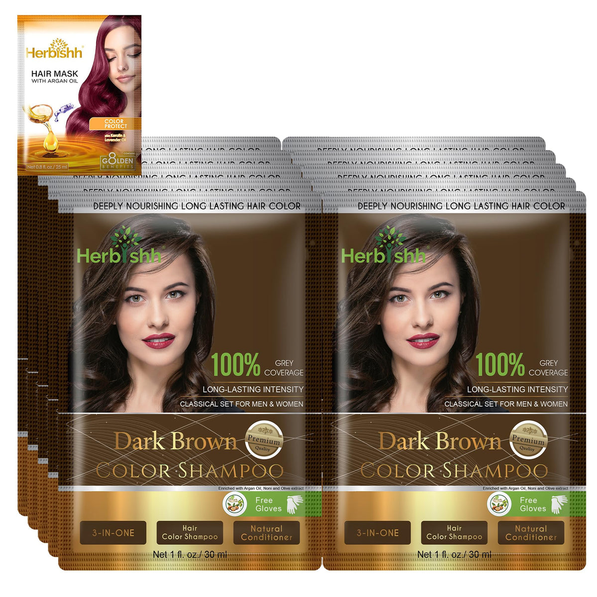 Herbishh dark brown hair color shampoo for gray coverage