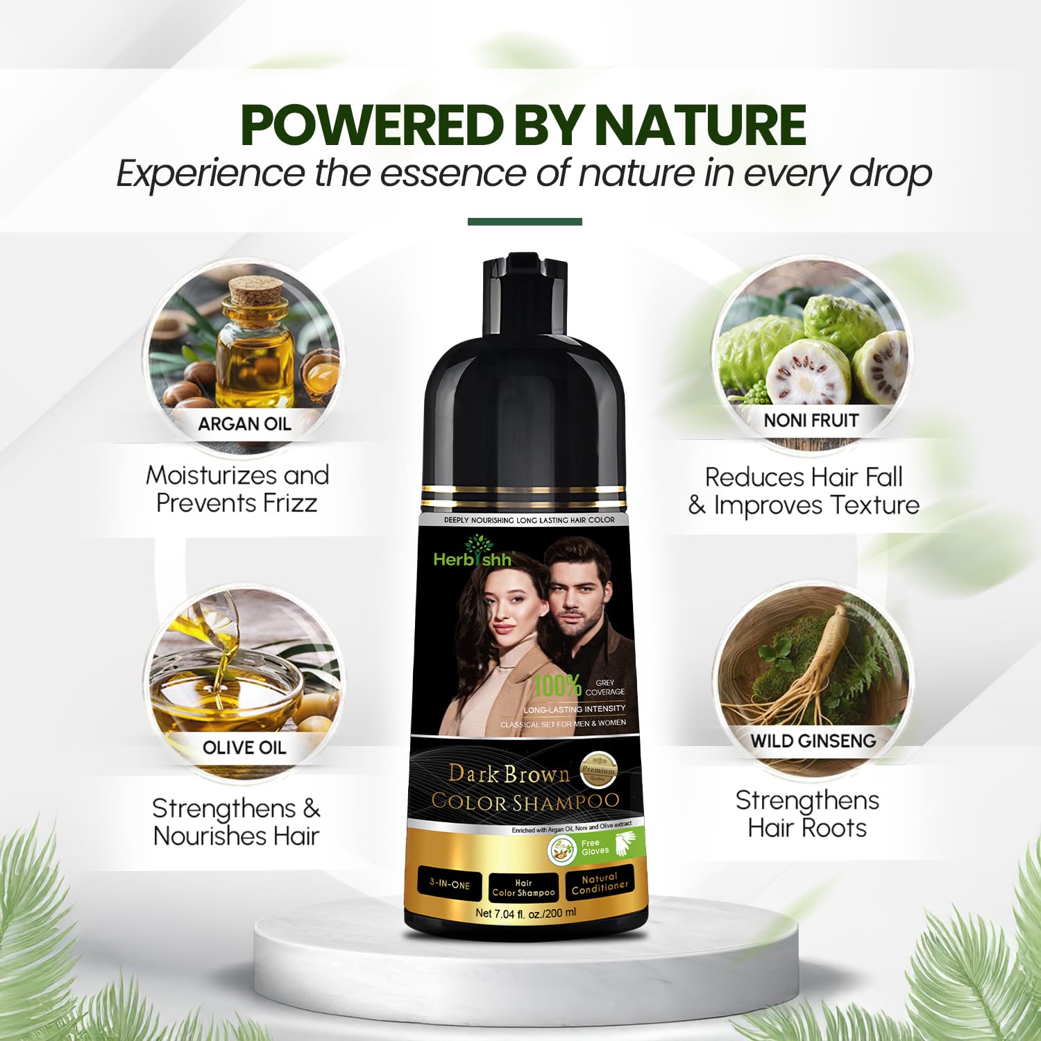 Herbishh Dark Brown Shampoo – aplicación rápida: tono marrón oscuro en minutos.