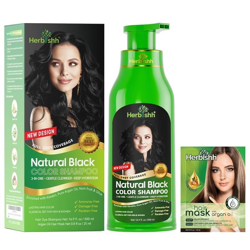 Herbishh hair color shampoo bottle label highlights gray coverage