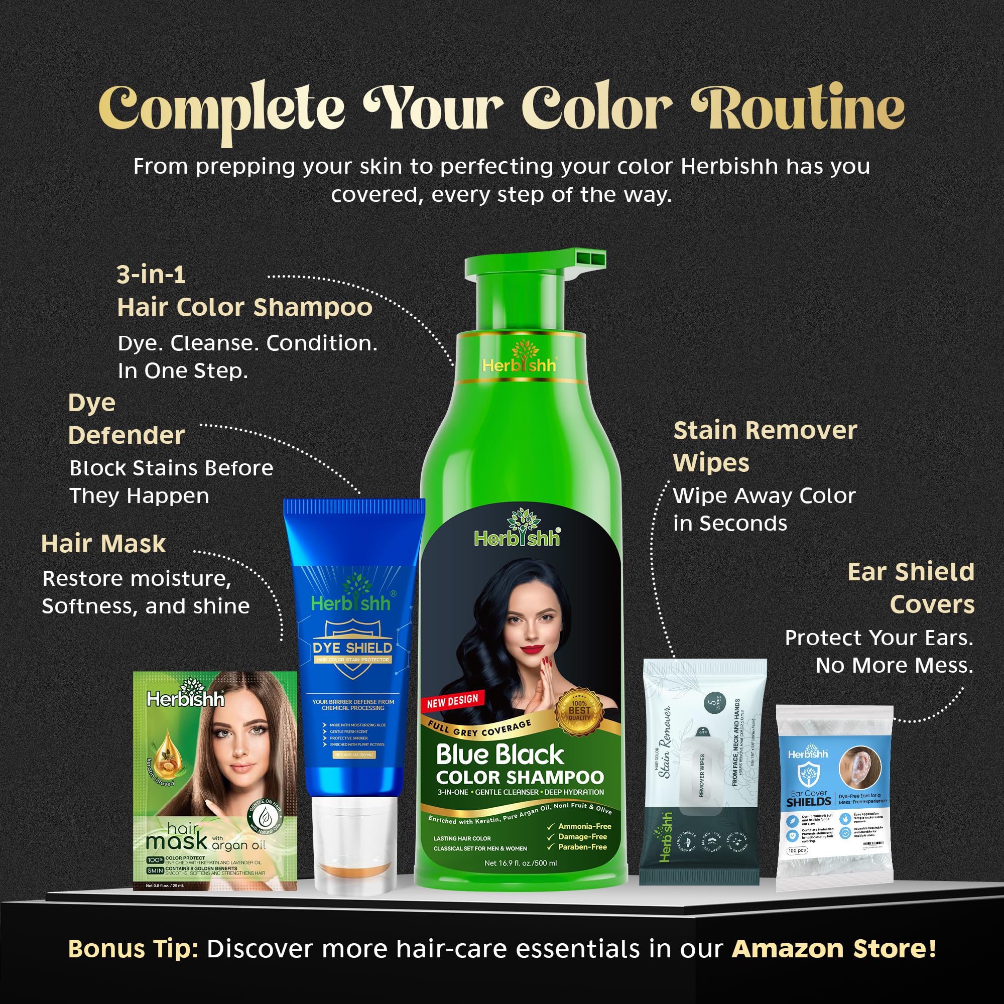 Herbishh mushroom extract supports gentle color restoration.