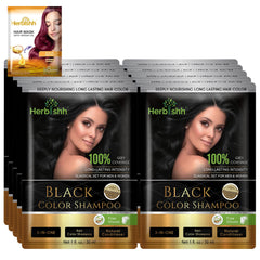 Herbishh natural hair dye shampoo bottle offers long-lasting grey coverage.
