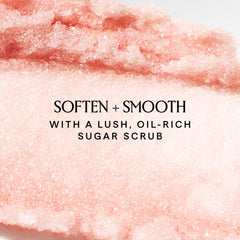 Close-up of Coco Rose scrub texture with coconut oil and pink clay.