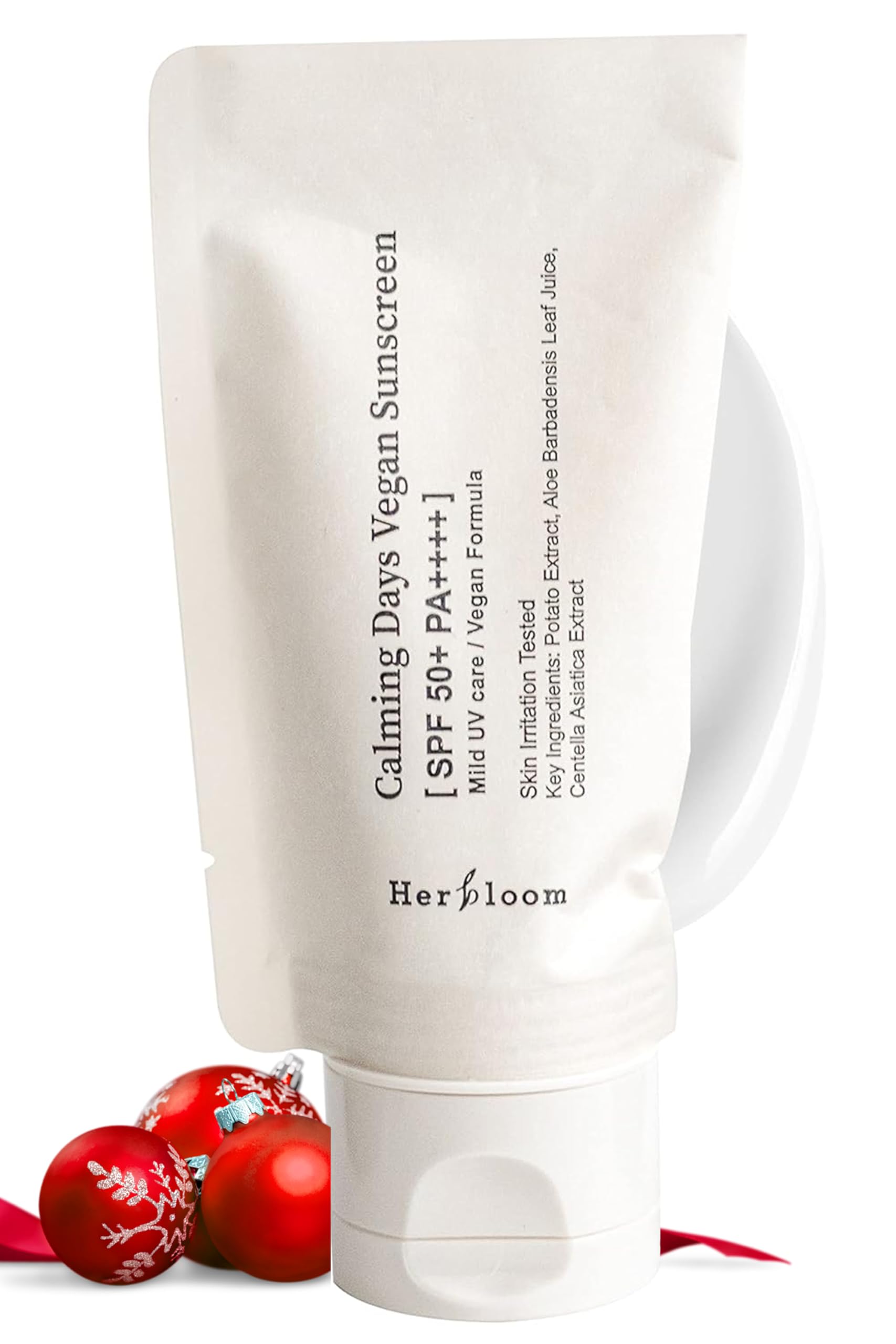 Protector solar Herbloom Calming Days en botella SPF50+, hidrata sin grasa para uso diario.